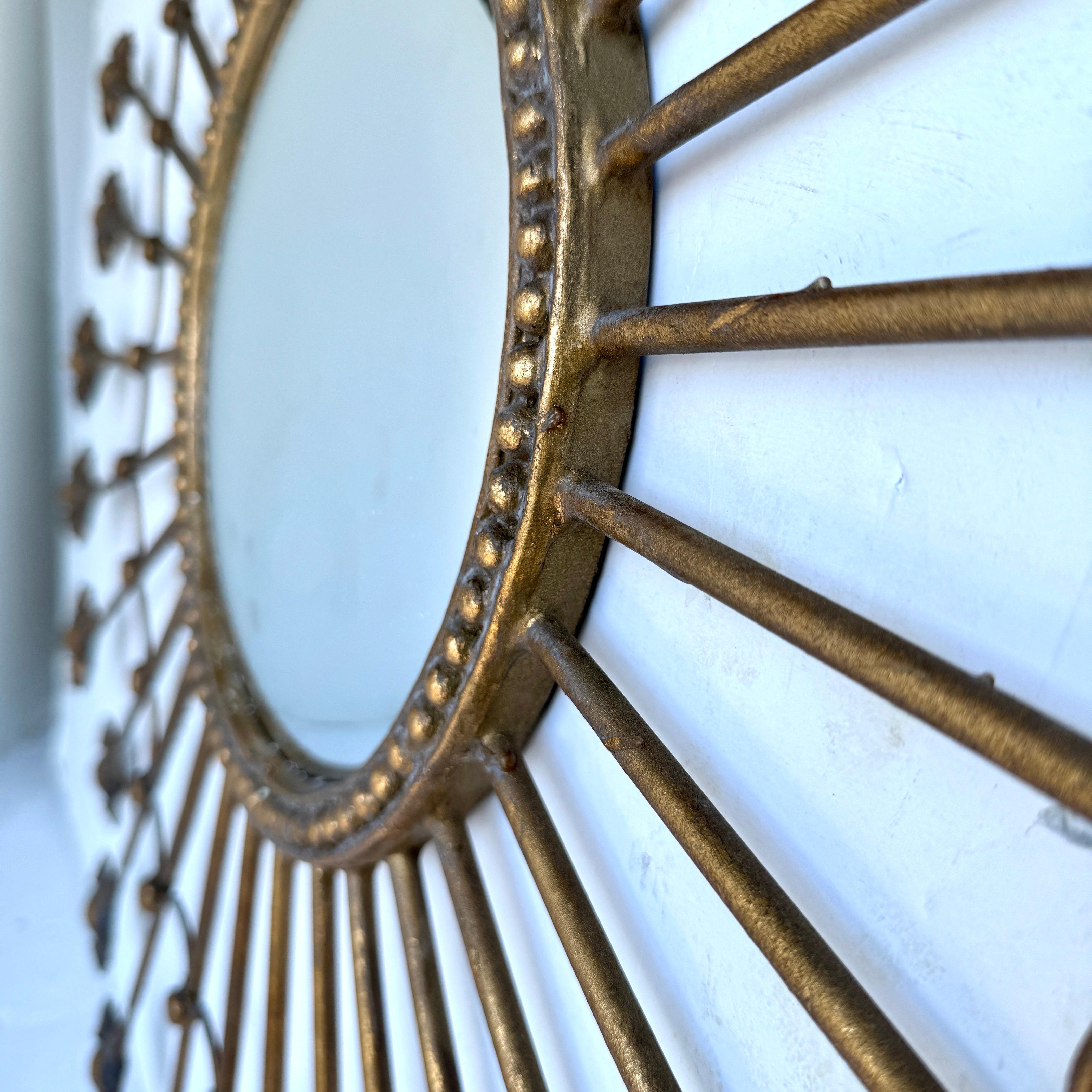 Large Round Gold Leaf Sunburst Starburst Mirror Hollywood Regency For Sale 1