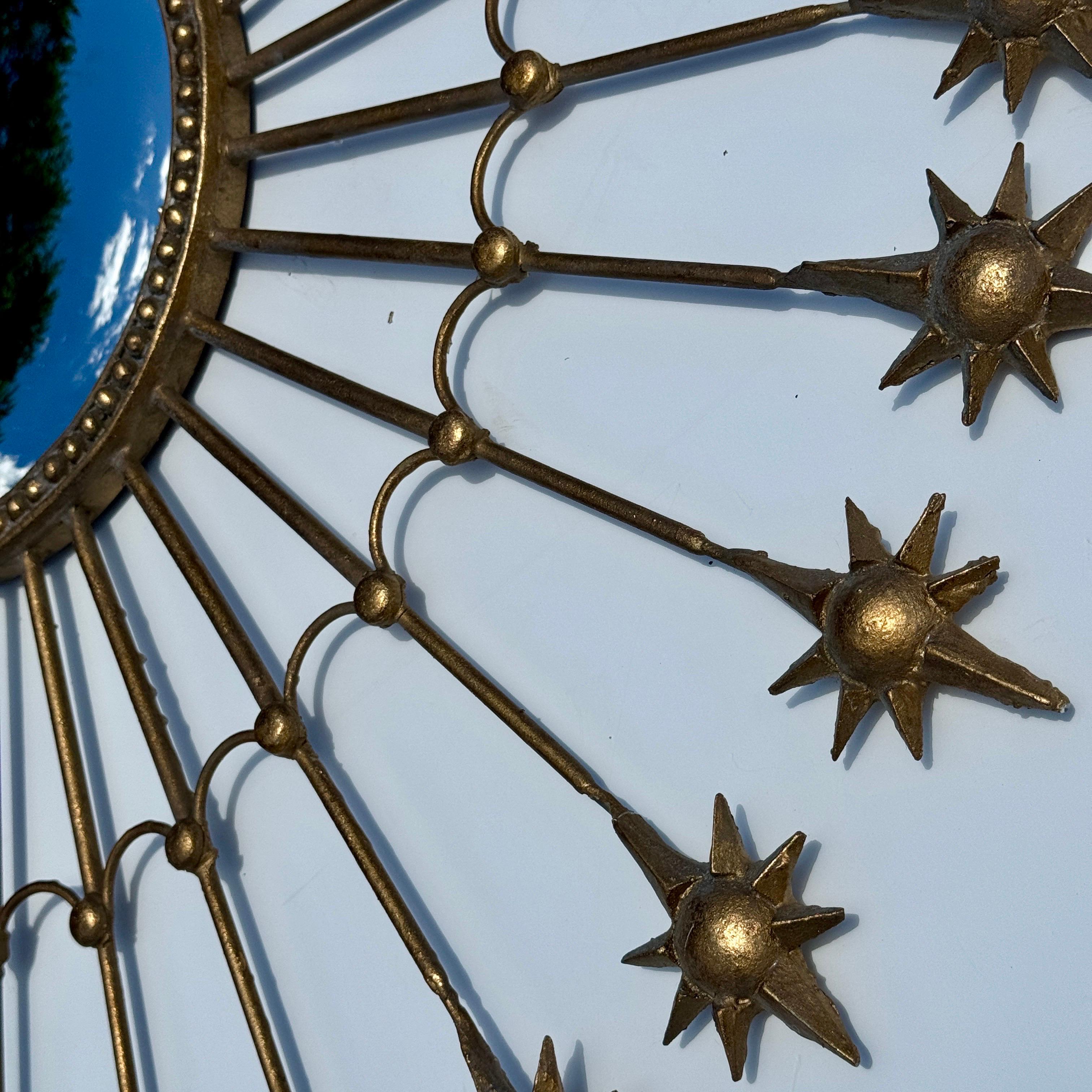 Large Round Gold Leaf Sunburst Starburst Mirror Hollywood Regency For Sale 3