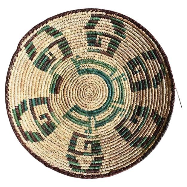 Large Round Green and Brown Woven Basket, Mexico