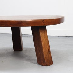 Large Round Heavy Brutalist Farmhouse Rustic Vintage Oak Coffee Table