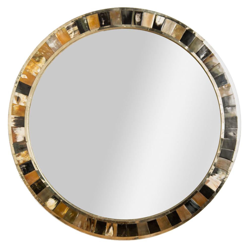 Large Round Horn Mirror in the Manner of Karl Springer, Contemporary