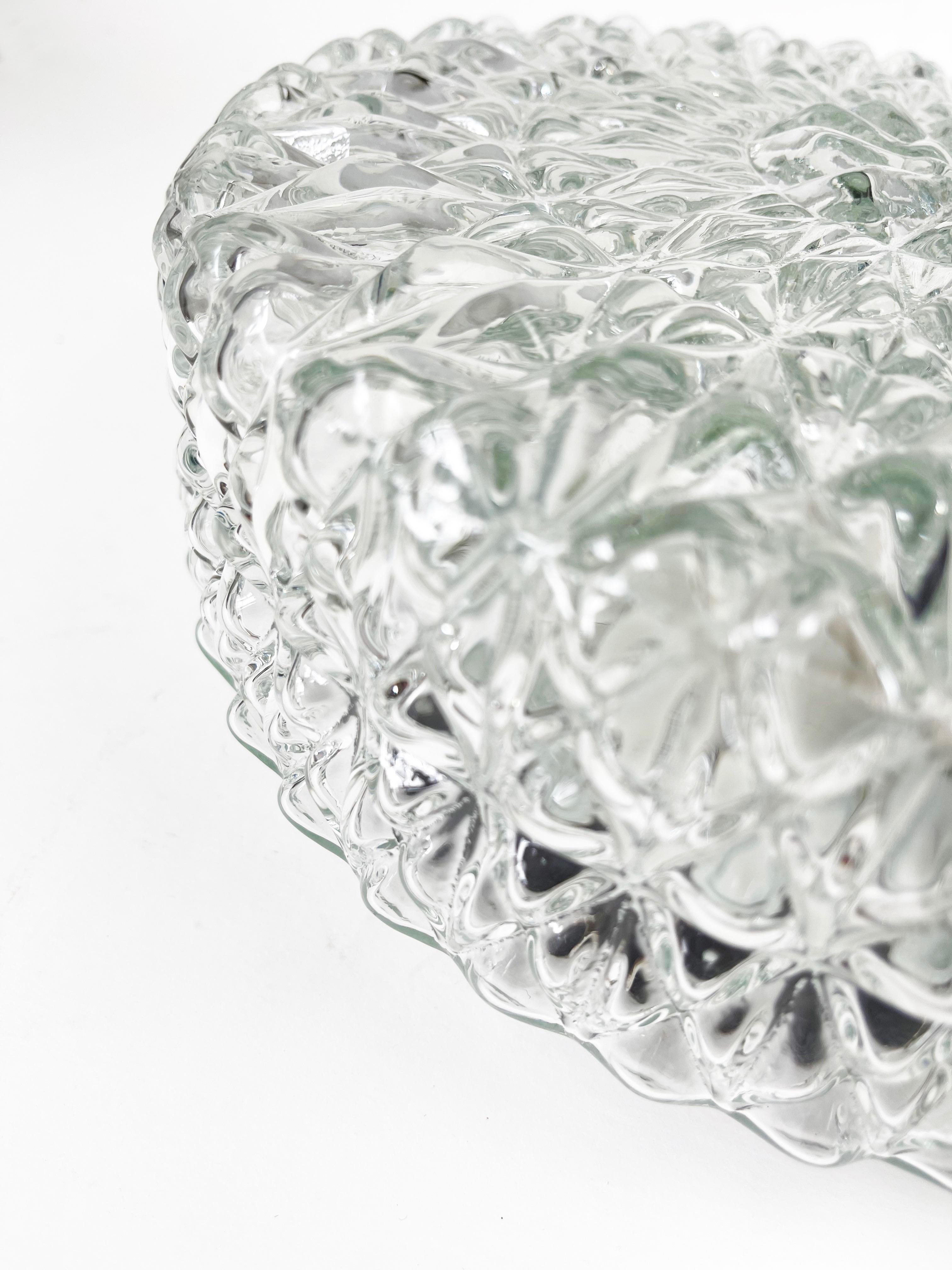 Machine-Made Large Round Ice Crystal Ceiling Light, Flush Mount by Honsel, 1970s, Germany For Sale