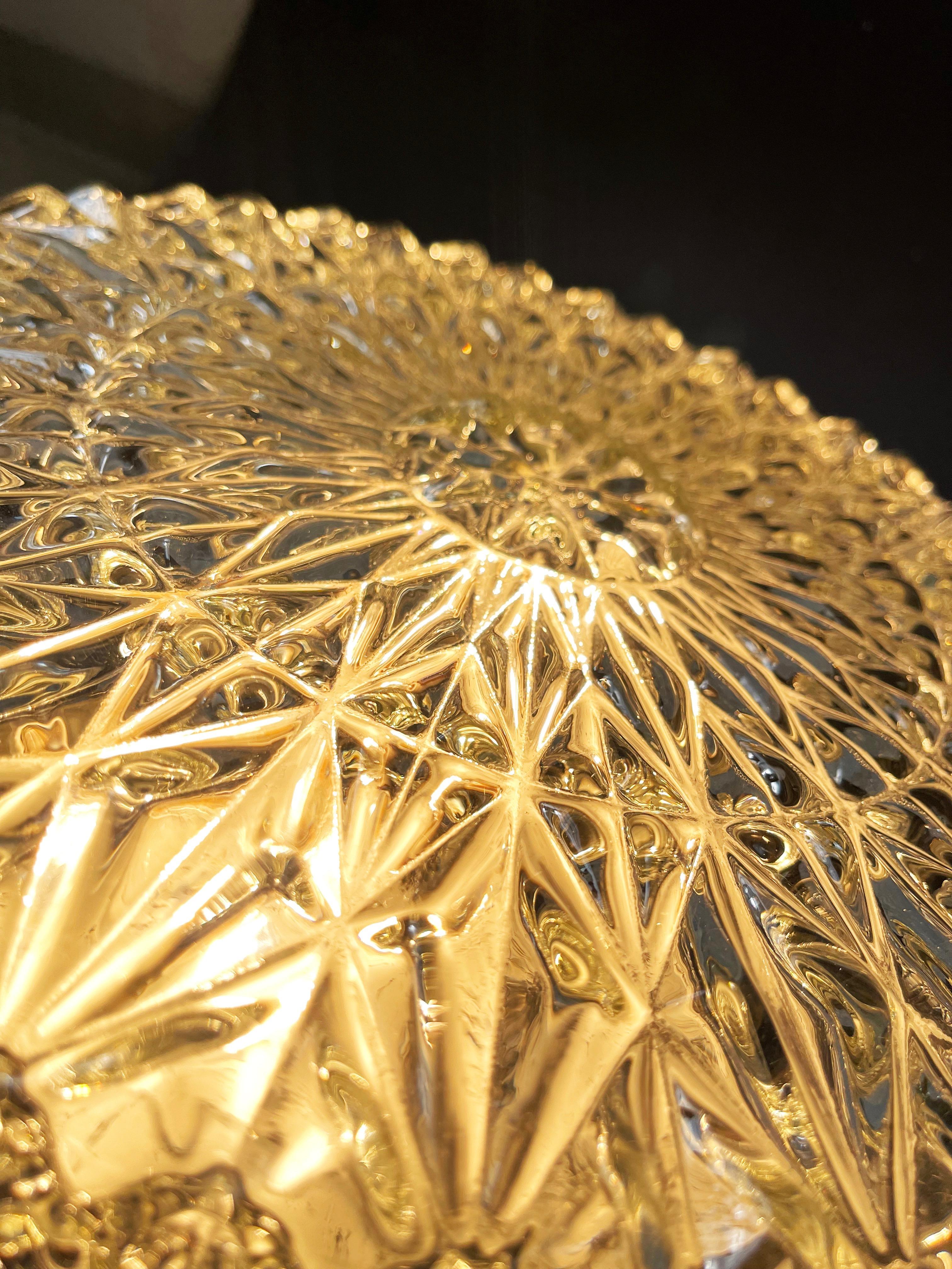 Large Round Ice Crystal Ceiling Light, Flush Mount by Honsel, 1970s, Germany In Good Condition For Sale In Andernach, DE