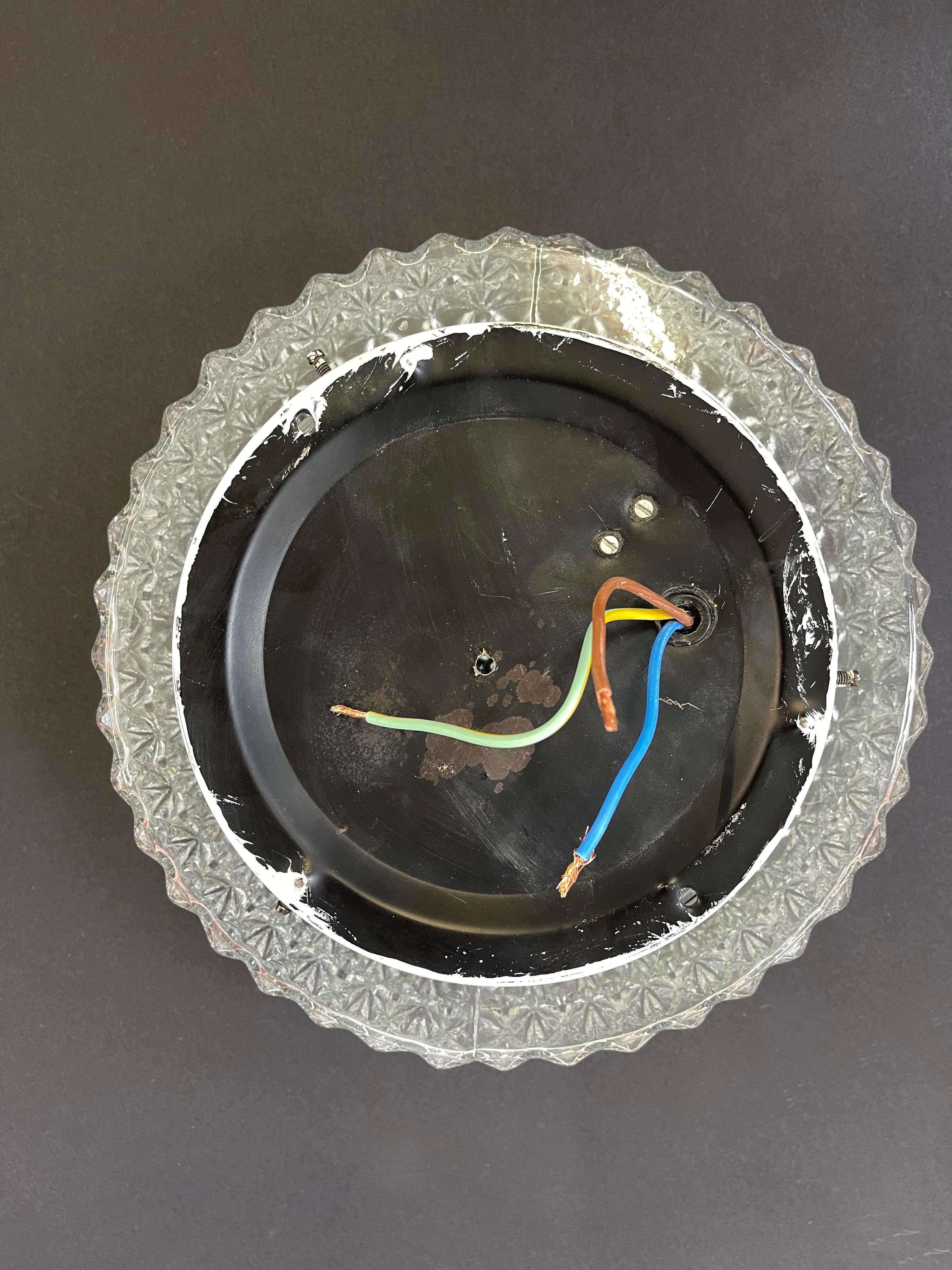 Art Glass Large Round Ice Crystal Ceiling Light, Flush Mount by Honsel, 1970s, Germany For Sale