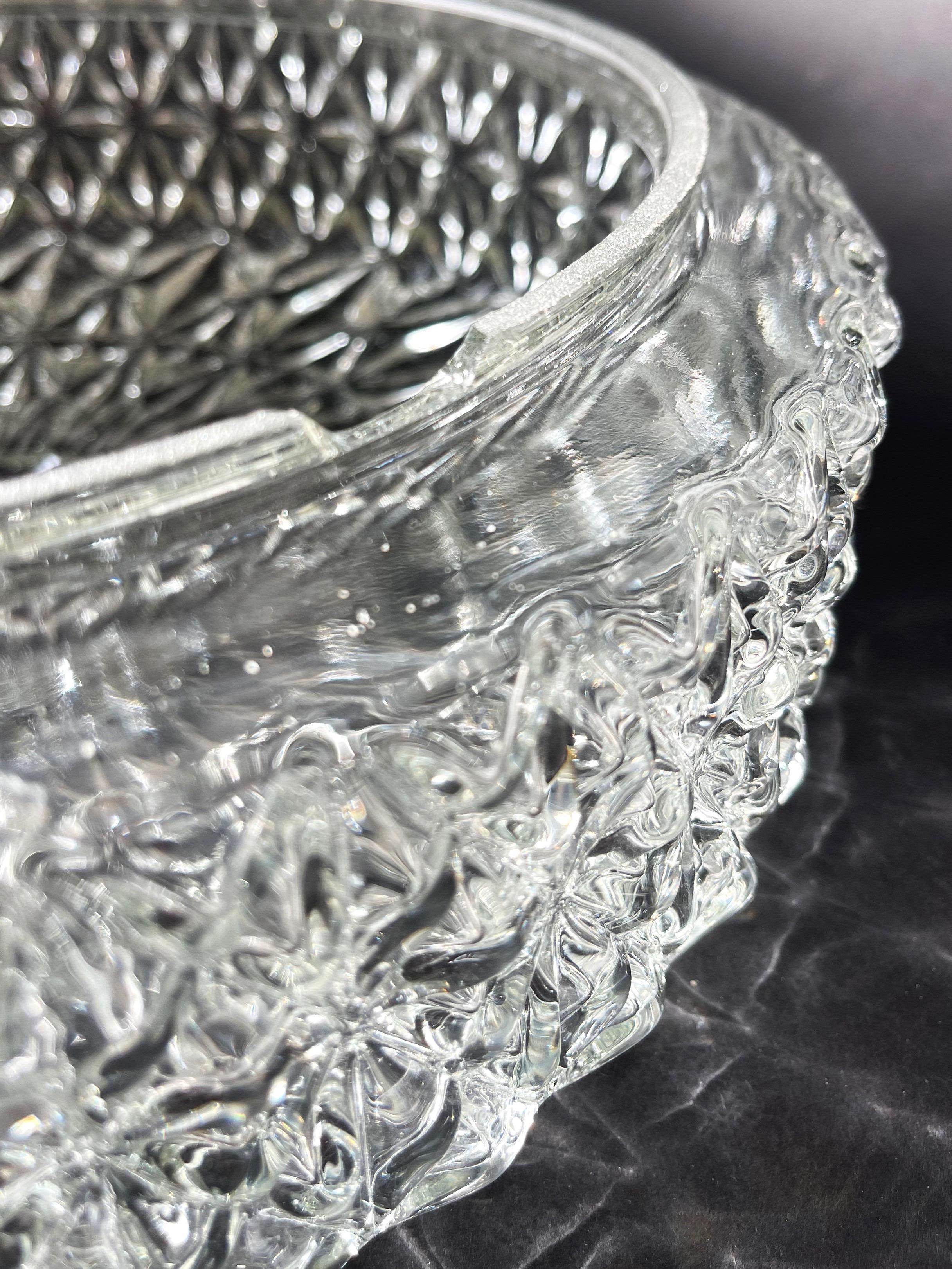 Large Round Ice Crystal Ceiling Light, Flush Mount by Honsel, 1970s, Germany For Sale 1