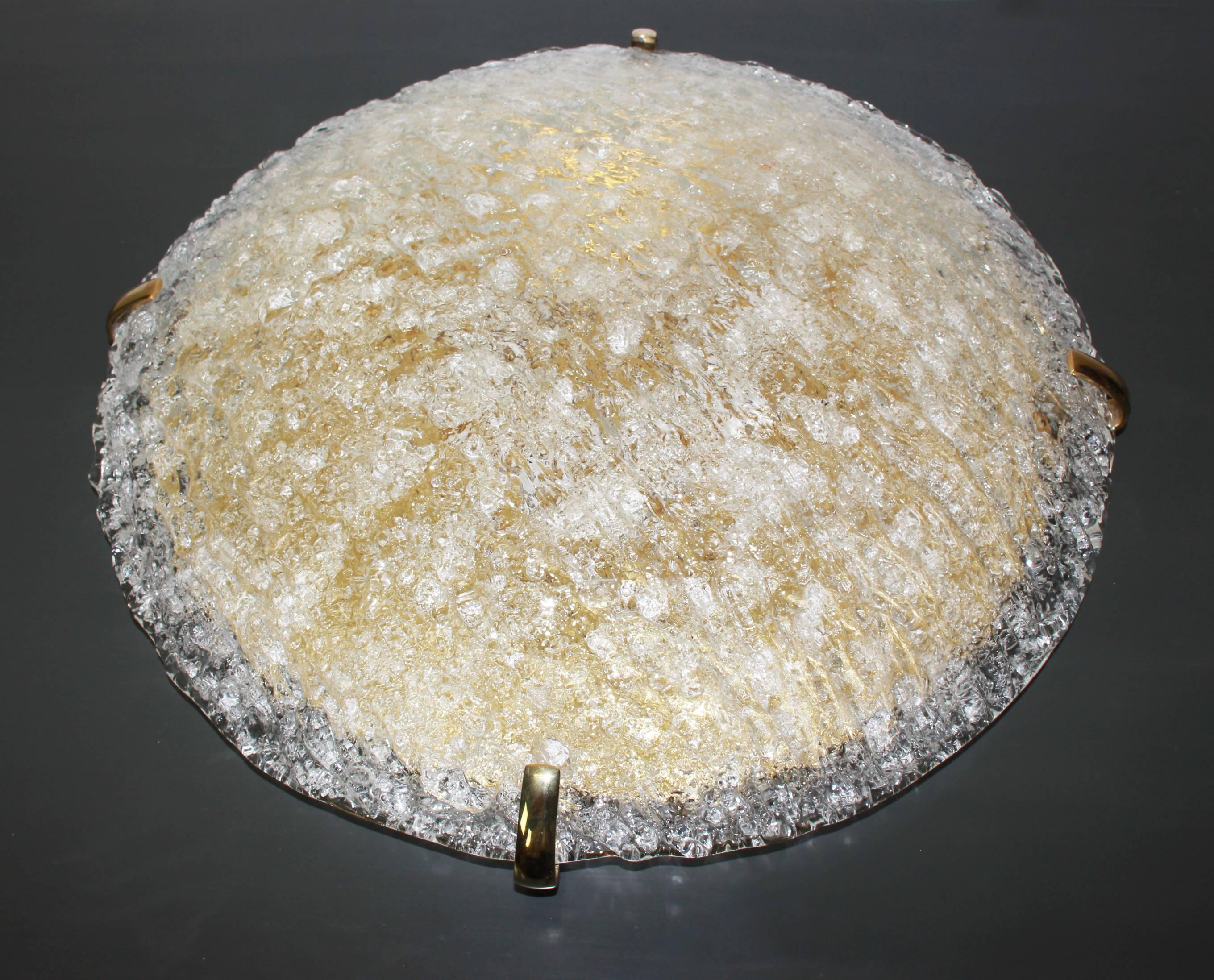 Large Round Ice Glass Flushmount by Hillebrand, Germany, 1970s 2