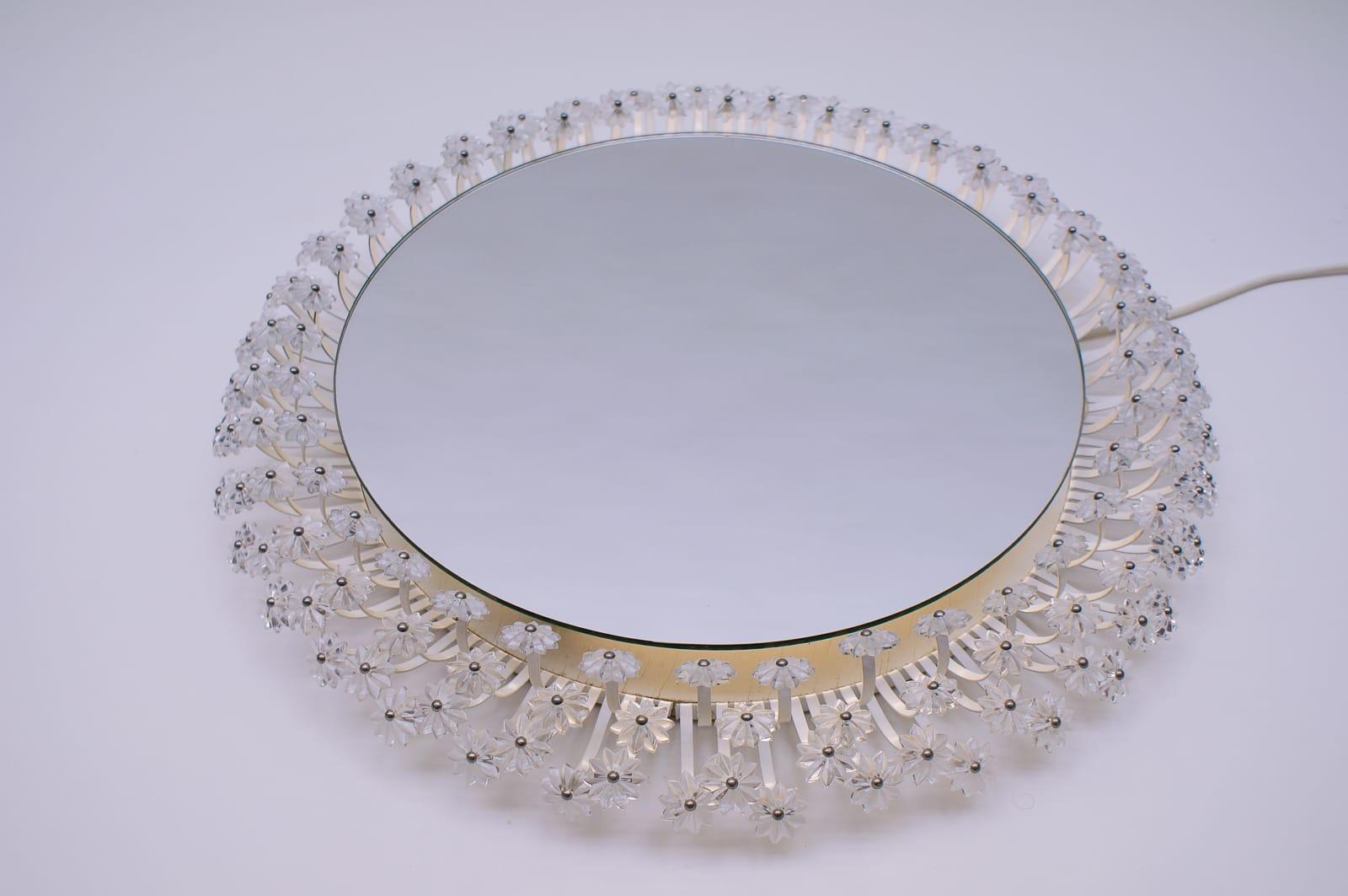 Space Age Large Round Illuminated Lucite Flower Mirror Emil Stejnar Rupert Nikoll, 1955 For Sale