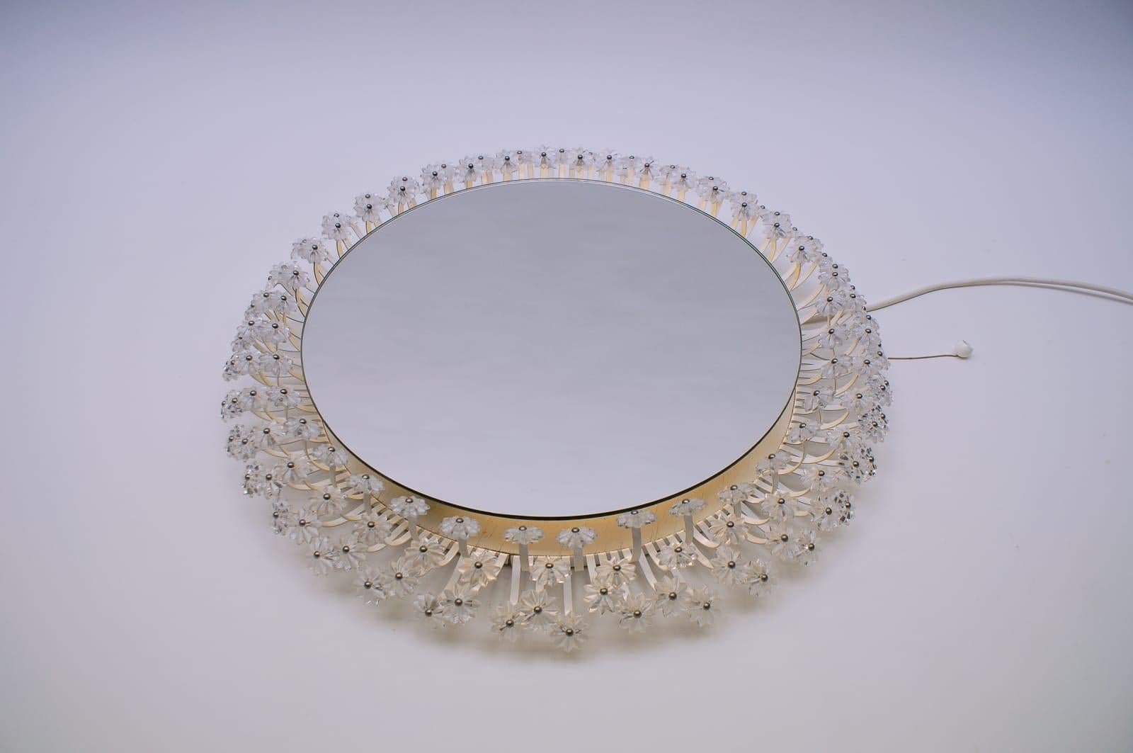 German Large Round Illuminated Lucite Flower Mirror Emil Stejnar Rupert Nikoll, 1955 For Sale