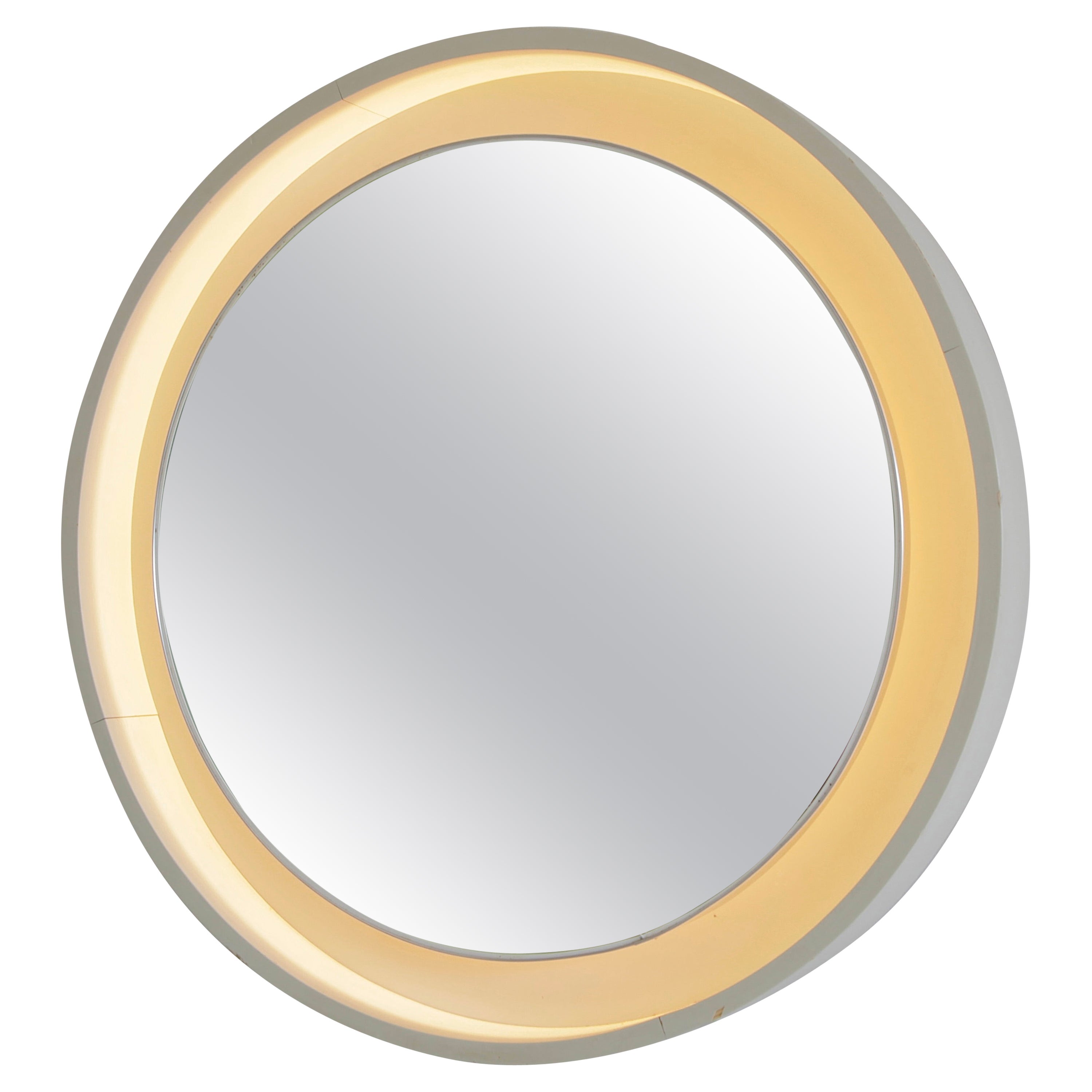 Grand miroir rond en bois enluminé, 1970