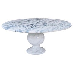 Large Round Italian Carrara Marble Vintage Coffee Table