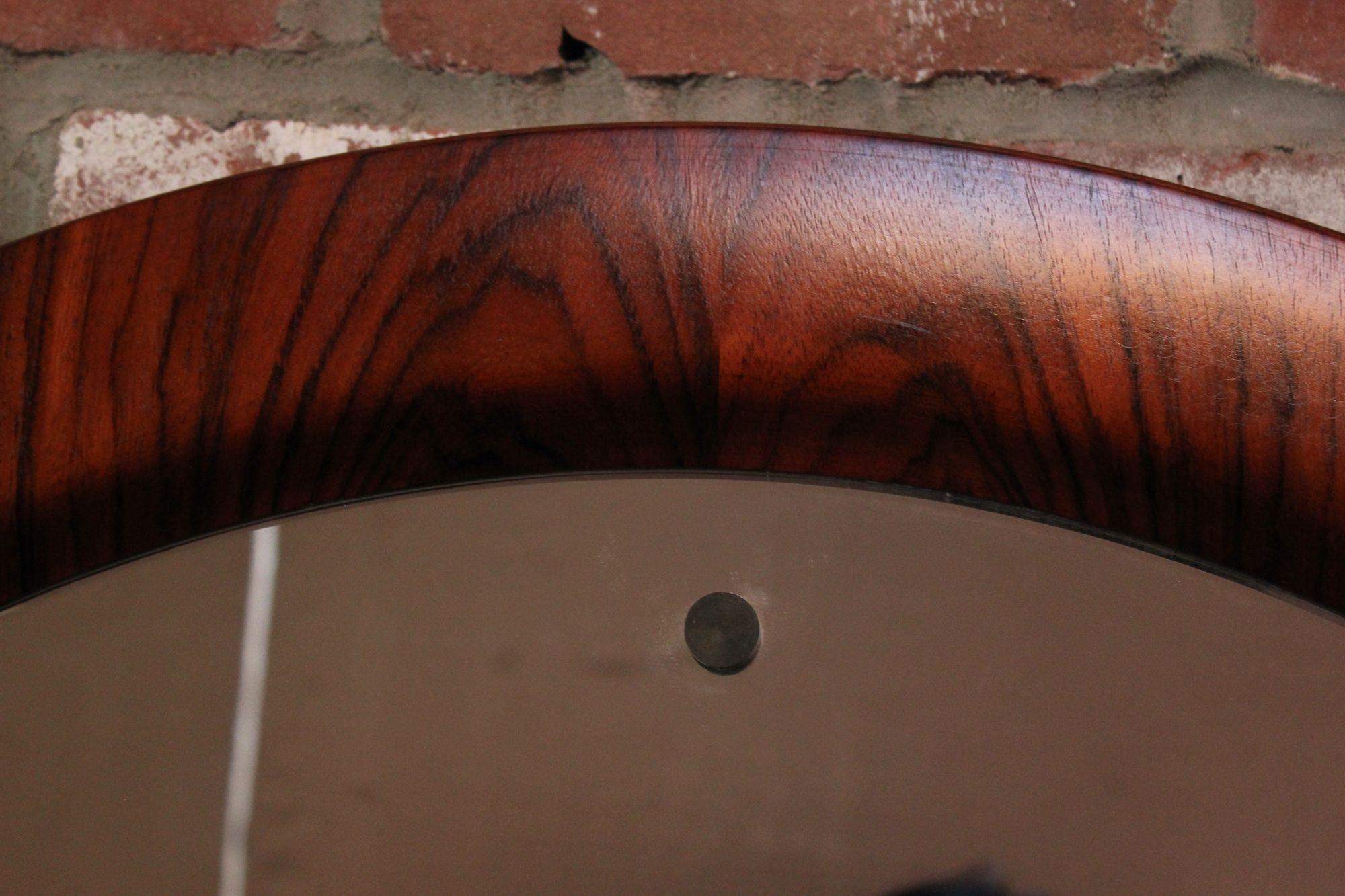 Large Round Italian Modernist Rosewood and Chrome Mirror by Mac Arredamenti For Sale 10