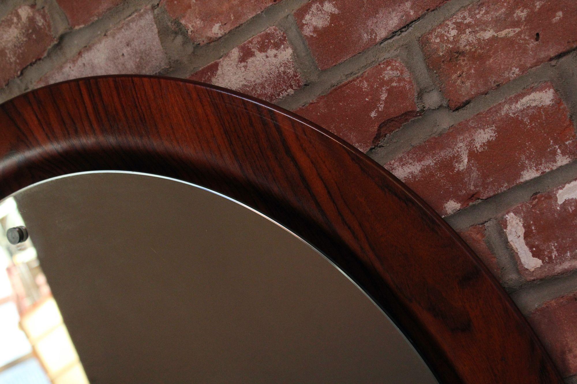 Large Round Italian Modernist Rosewood and Chrome Mirror by Mac Arredamenti For Sale 12