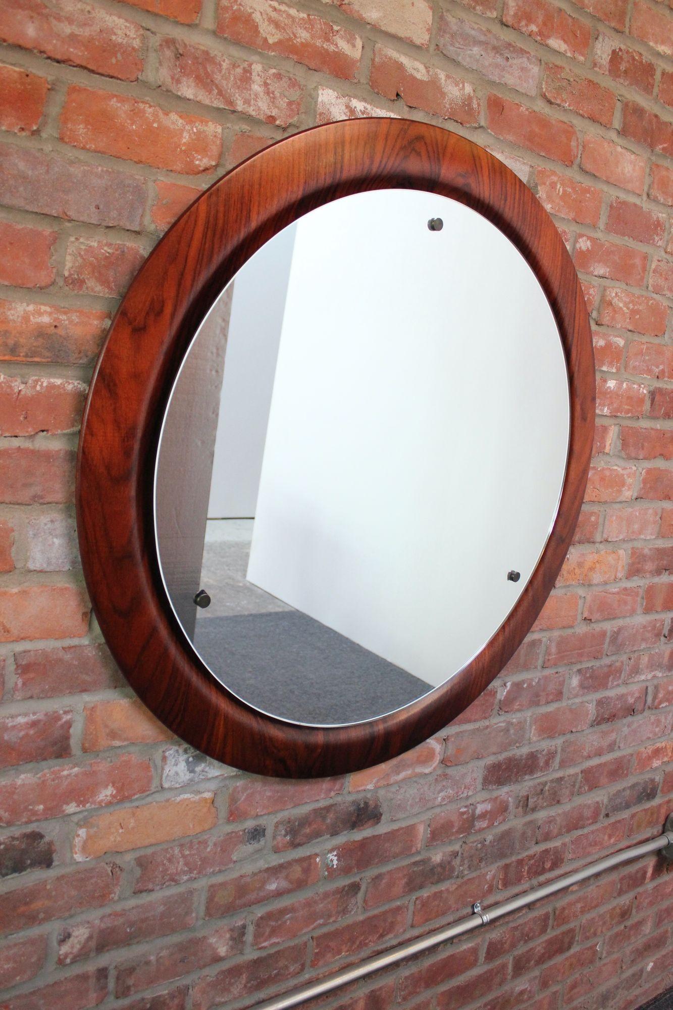 Mid-Century Modern Large Round Italian Modernist Rosewood and Chrome Mirror by Mac Arredamenti For Sale
