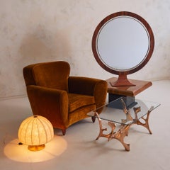 Large Round Italian Rosewood Freestanding Mirror, 1970s