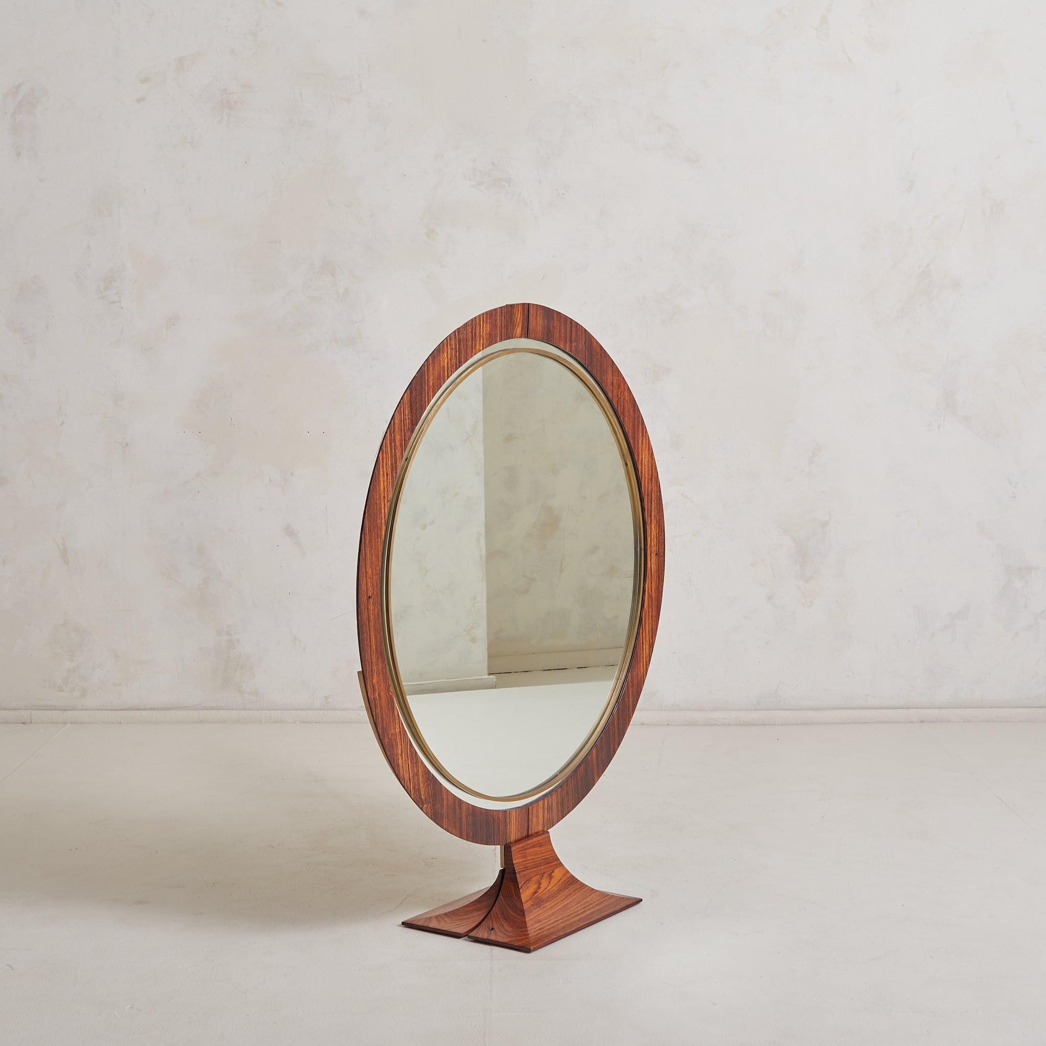 Mid-Century Modern Grand miroir rond en palissandre italien, 1970 en vente