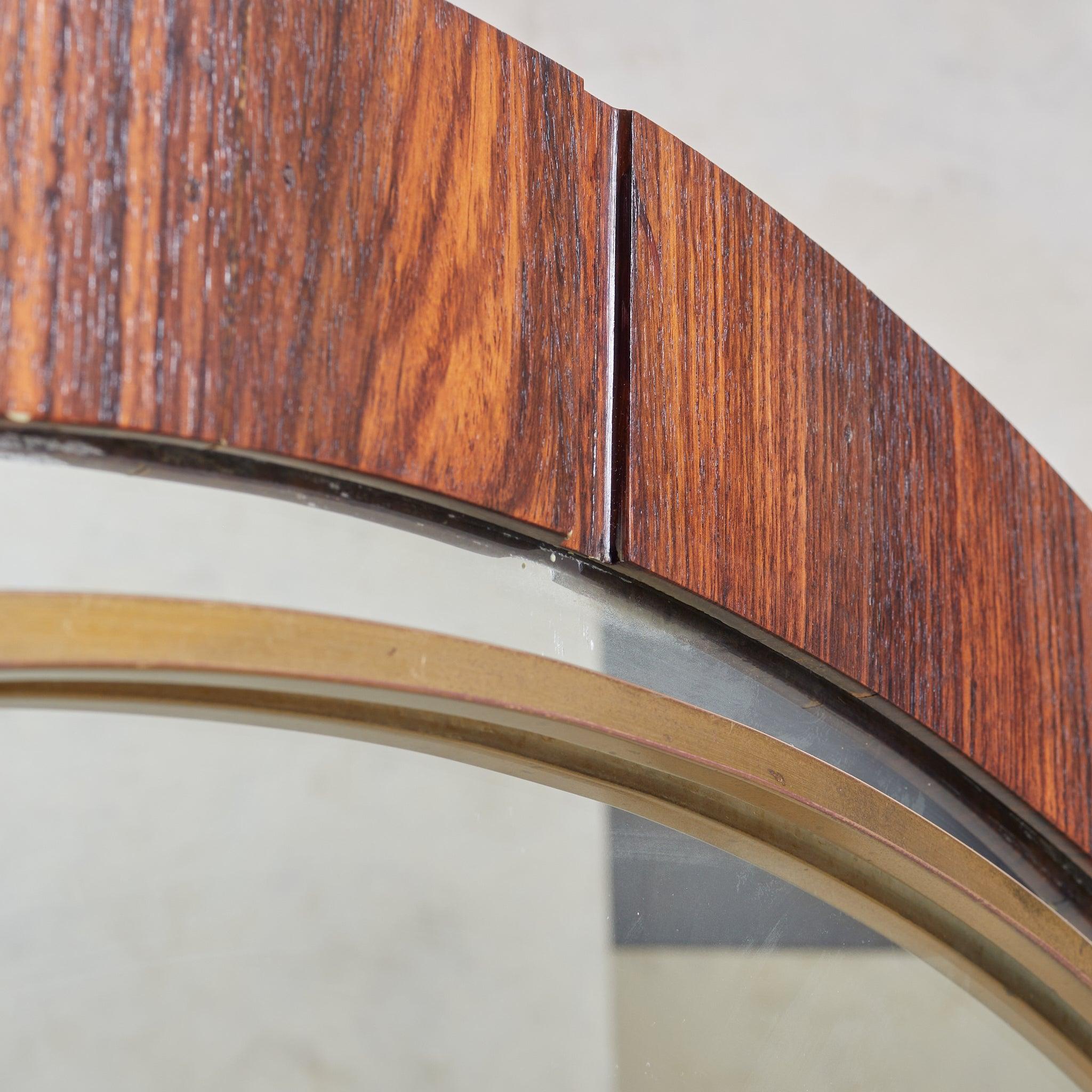 Grand miroir rond en palissandre italien, 1970 en vente 2