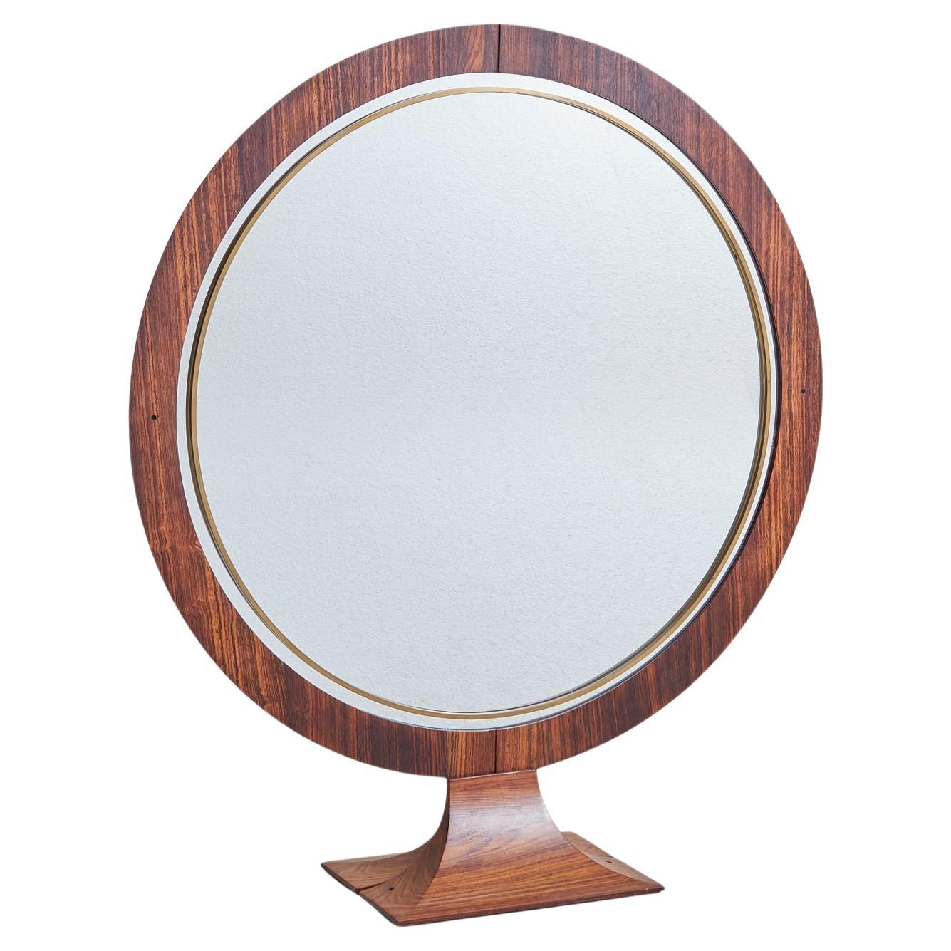 Grand miroir rond en palissandre italien, 1970