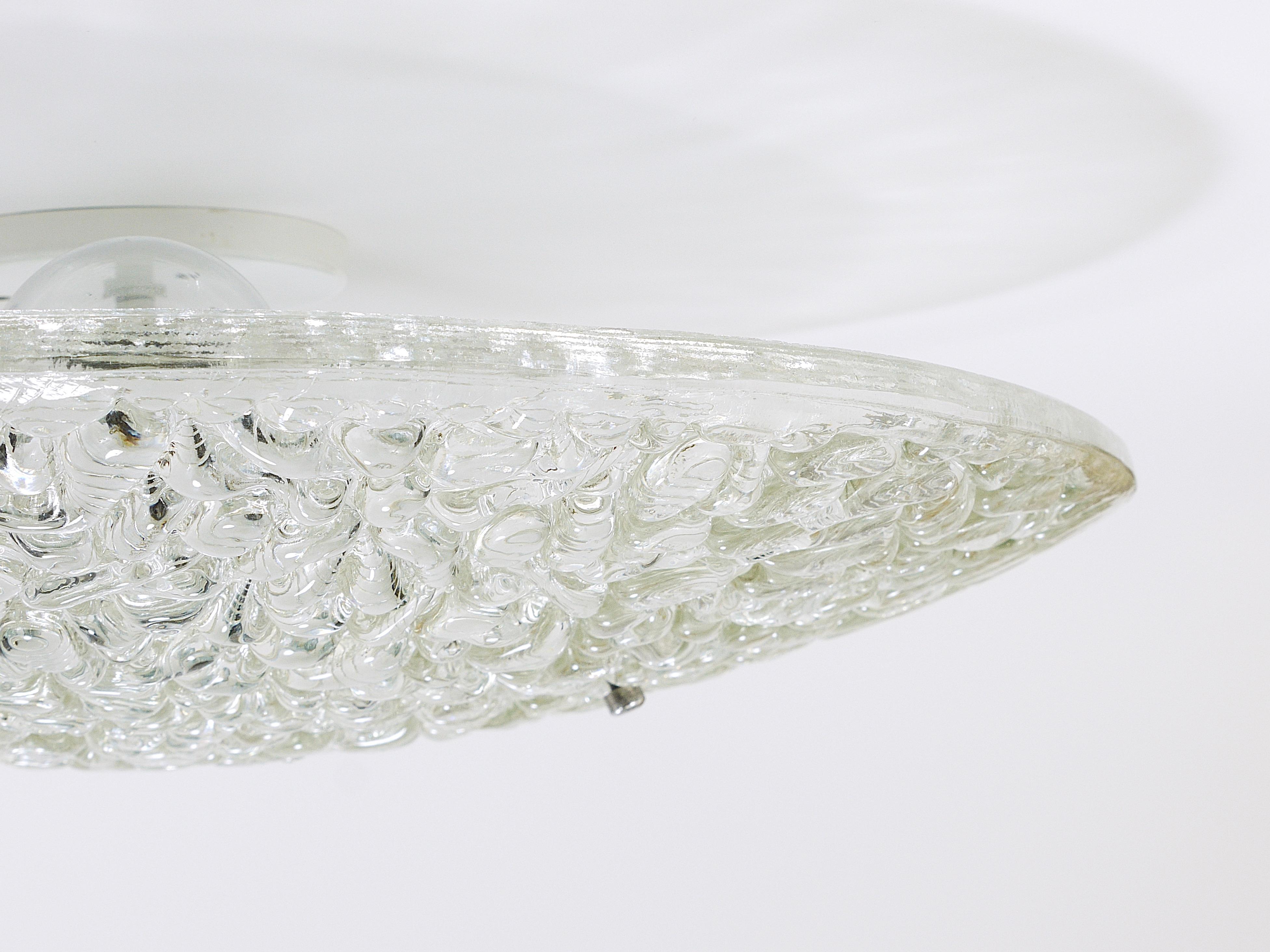 Large Round J. T. Kalmar Mid-Century Textured Glass Flush Mount,  Austria, 1960s For Sale 11