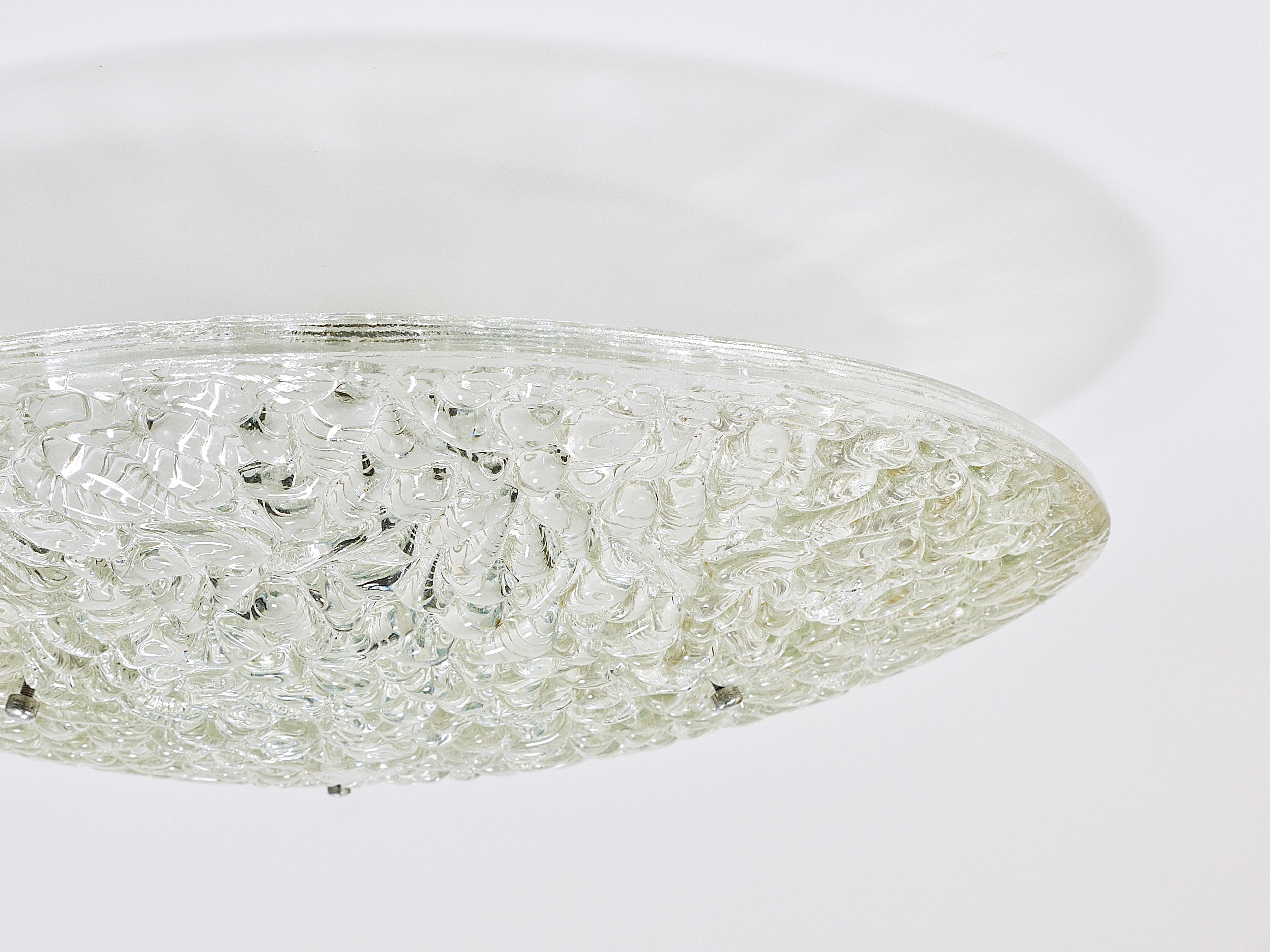 20th Century Large Round J. T. Kalmar Mid-Century Textured Glass Flush Mount,  Austria, 1960s For Sale