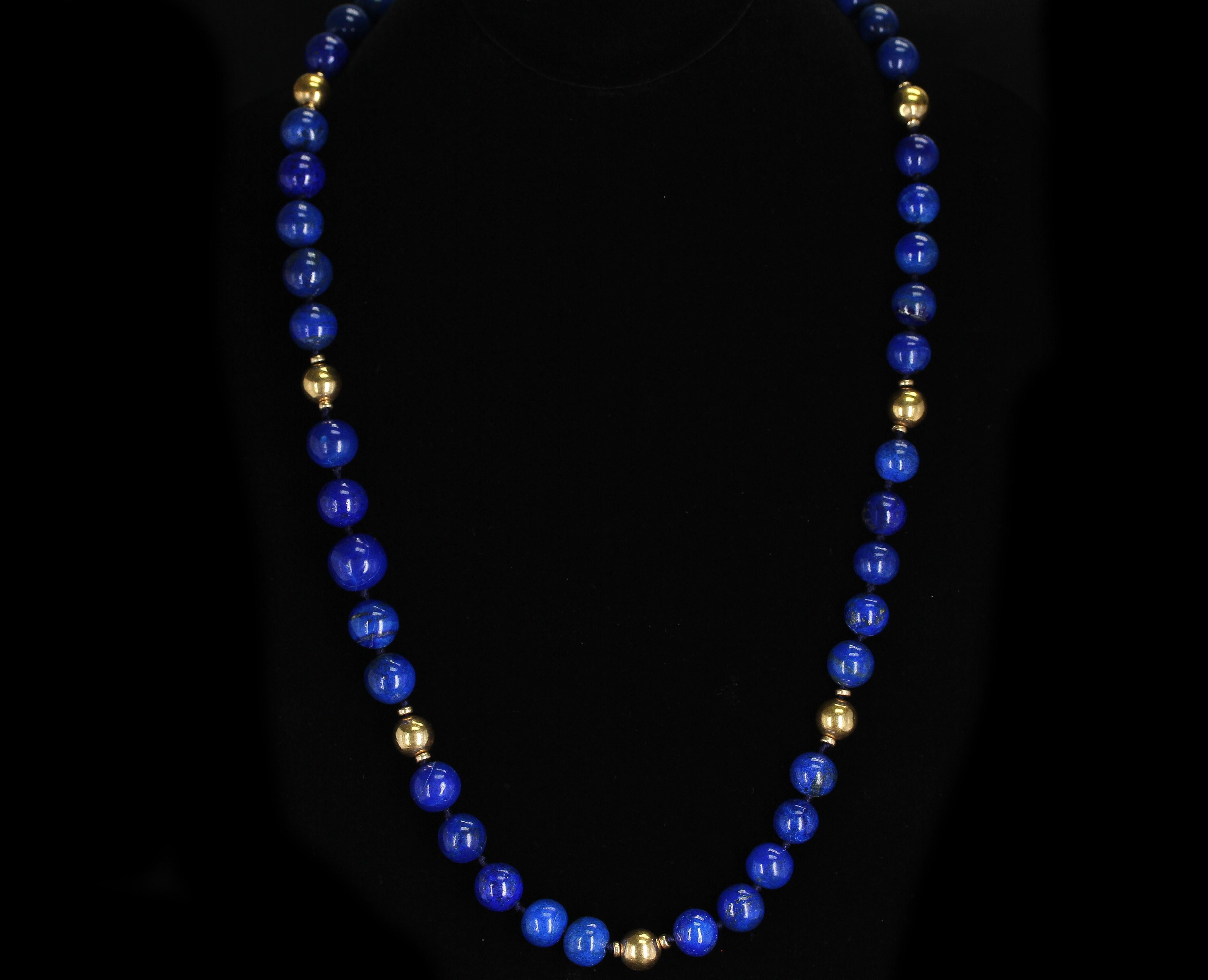 265.00 CTS NATURAL UNTREATED RICH BLUE LAPIS LAZULI ROUND BEADS NECKLACE BEST