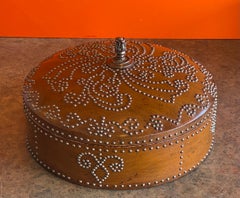Large Round Lidded Wood Box with Metal Studs by Maitland Smith