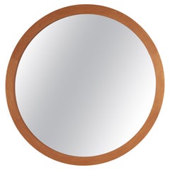 Large Round Light Wooden Wall Mirror, 1960s
