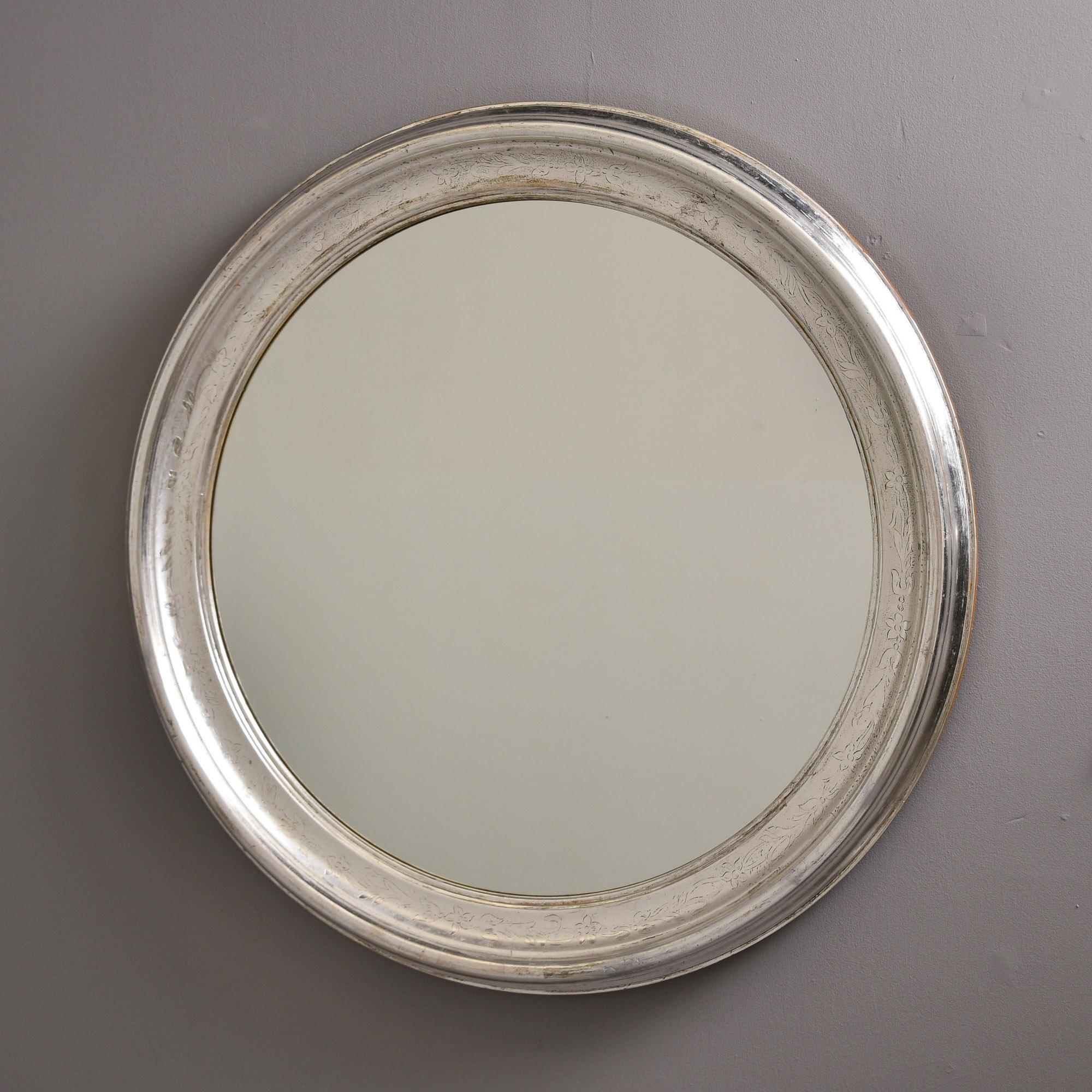 French Large Round Louis Philippe Silverleaf Mirror For Sale