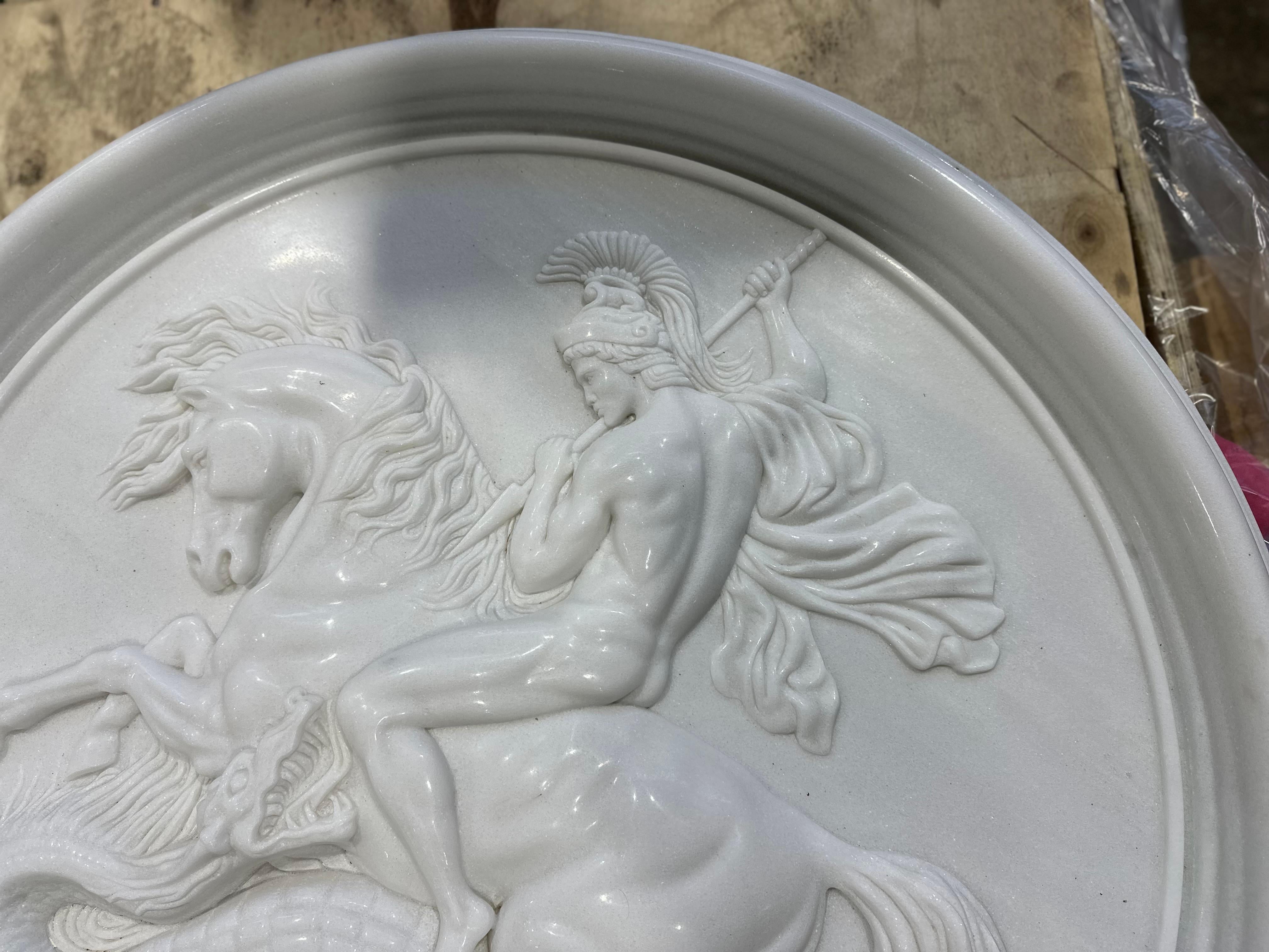 Hand-Carved Large Round Marble Relief of Hercules And Ladon For Sale