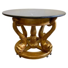 Large Round Marble Top Center with Gilt Wood Dolphin Base