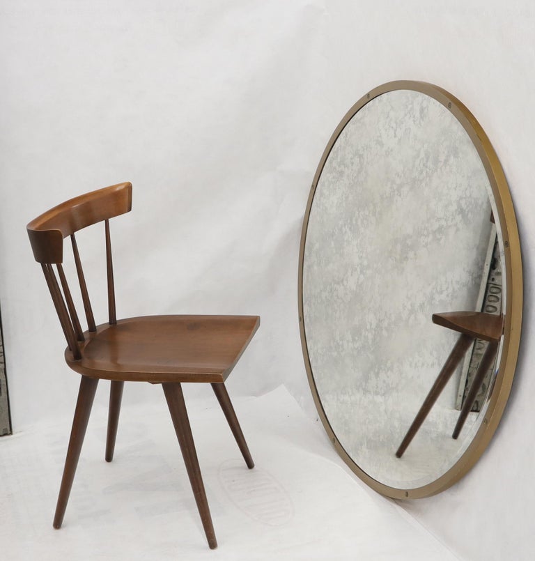 Large Round Metal Frame Wall Mirror with Screw Head Accents For Sale at