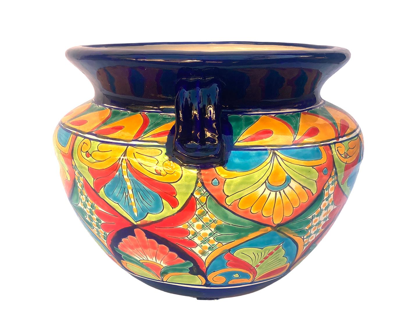 Primitive Large Round Michoacano Planters with Handles on Both Sides; a pair For Sale