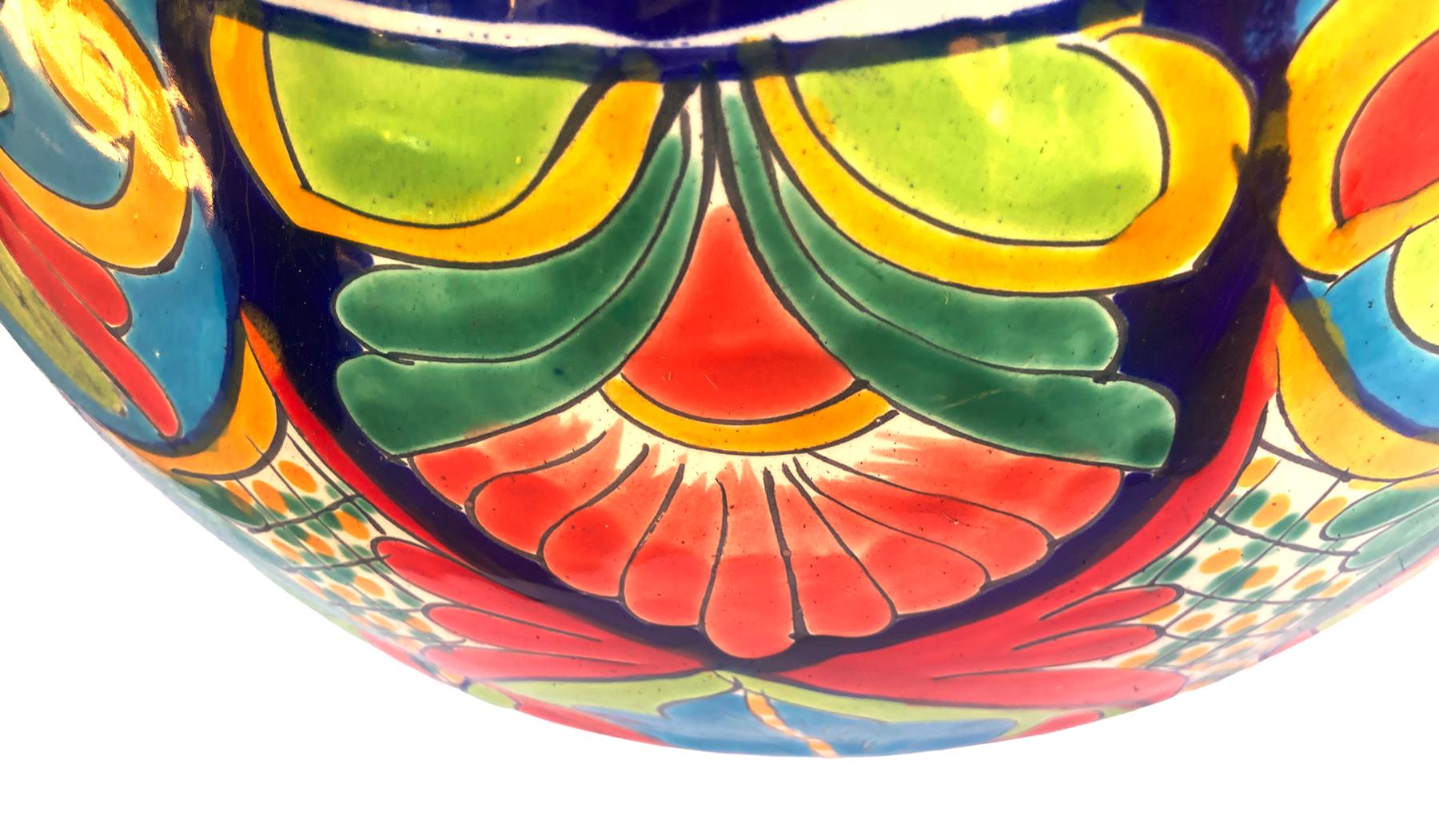 Ceramic Large Round Michoacano Planters with Handles on Both Sides; a pair For Sale