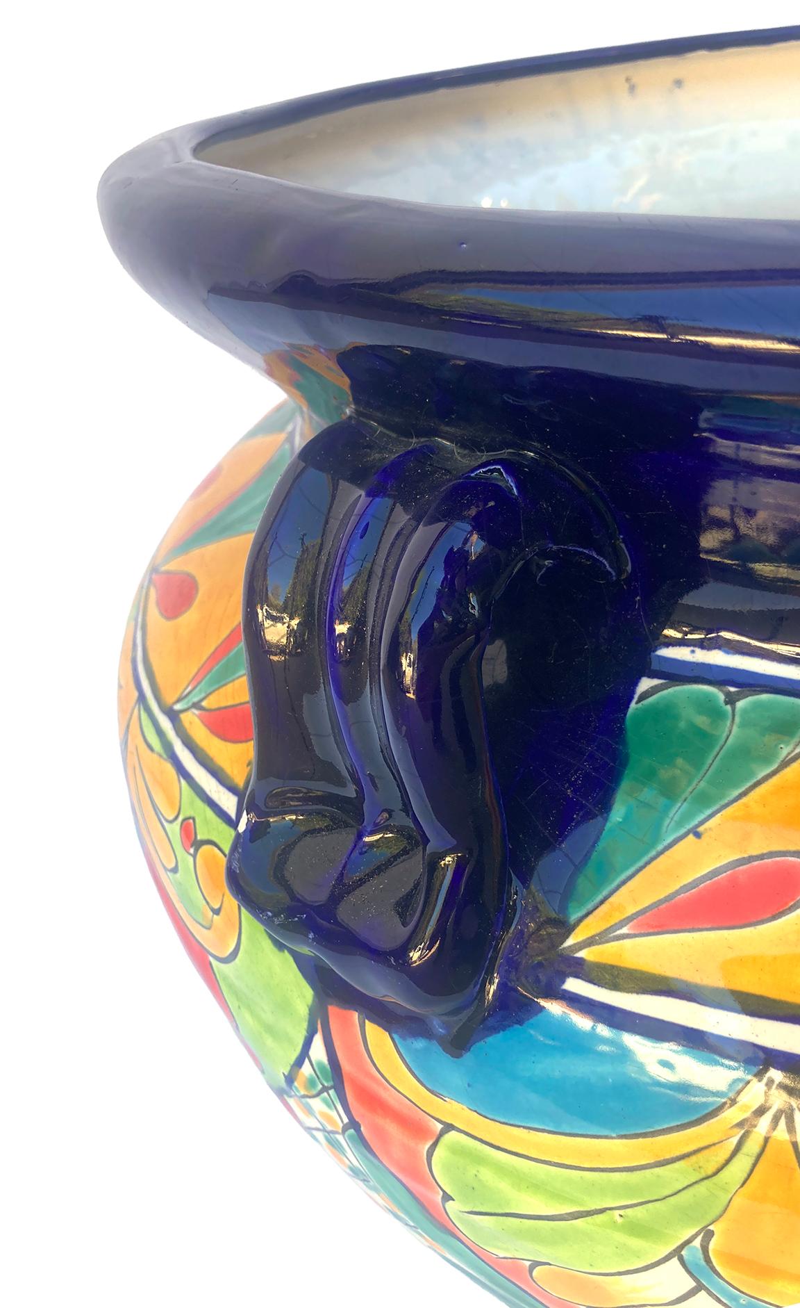 Large Round Michoacano Planters with Handles on Both Sides; a pair For Sale 1