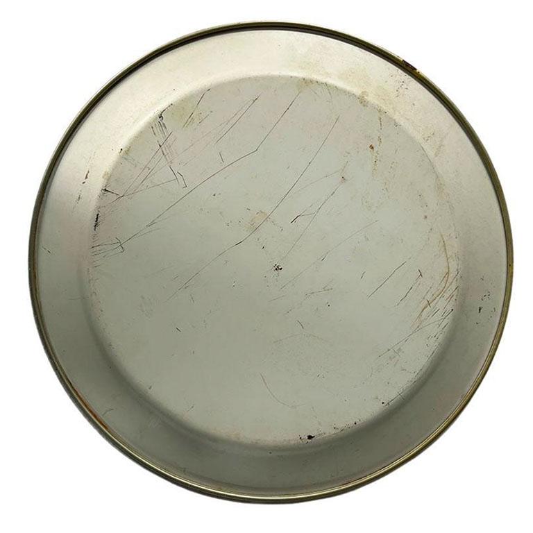 20th Century Large Round Mid Century Metal Eagle Motif Serving Tray in Red White and Blue For Sale