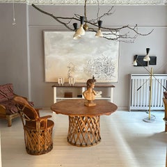 Large Round Mid Century Mexican Equipales Leather Dining Table, around 1970
