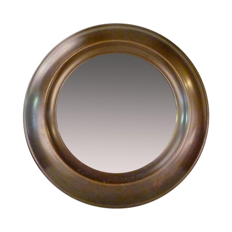 Large Round Mid-Century Modern Brass Mirror For Sale at 1stDibs