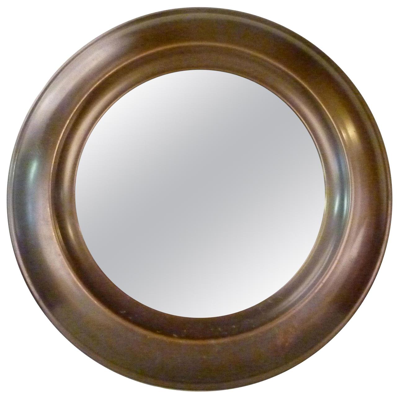 Large Round Mid-Century Modern Brass Mirror