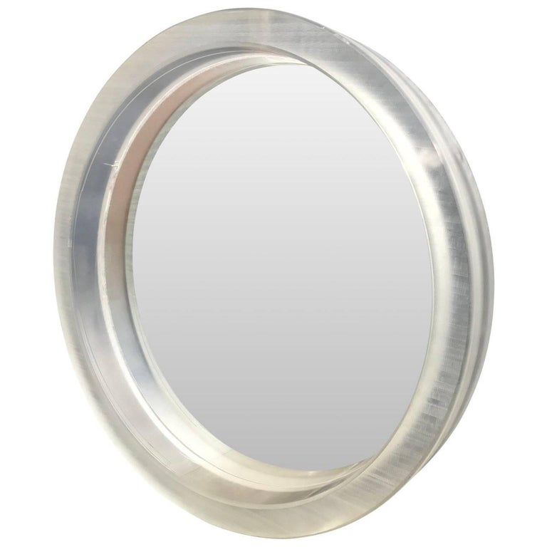 Large Round MidCentury Modern Thick Lucite Wall Mirror For Sale at 1stDibs