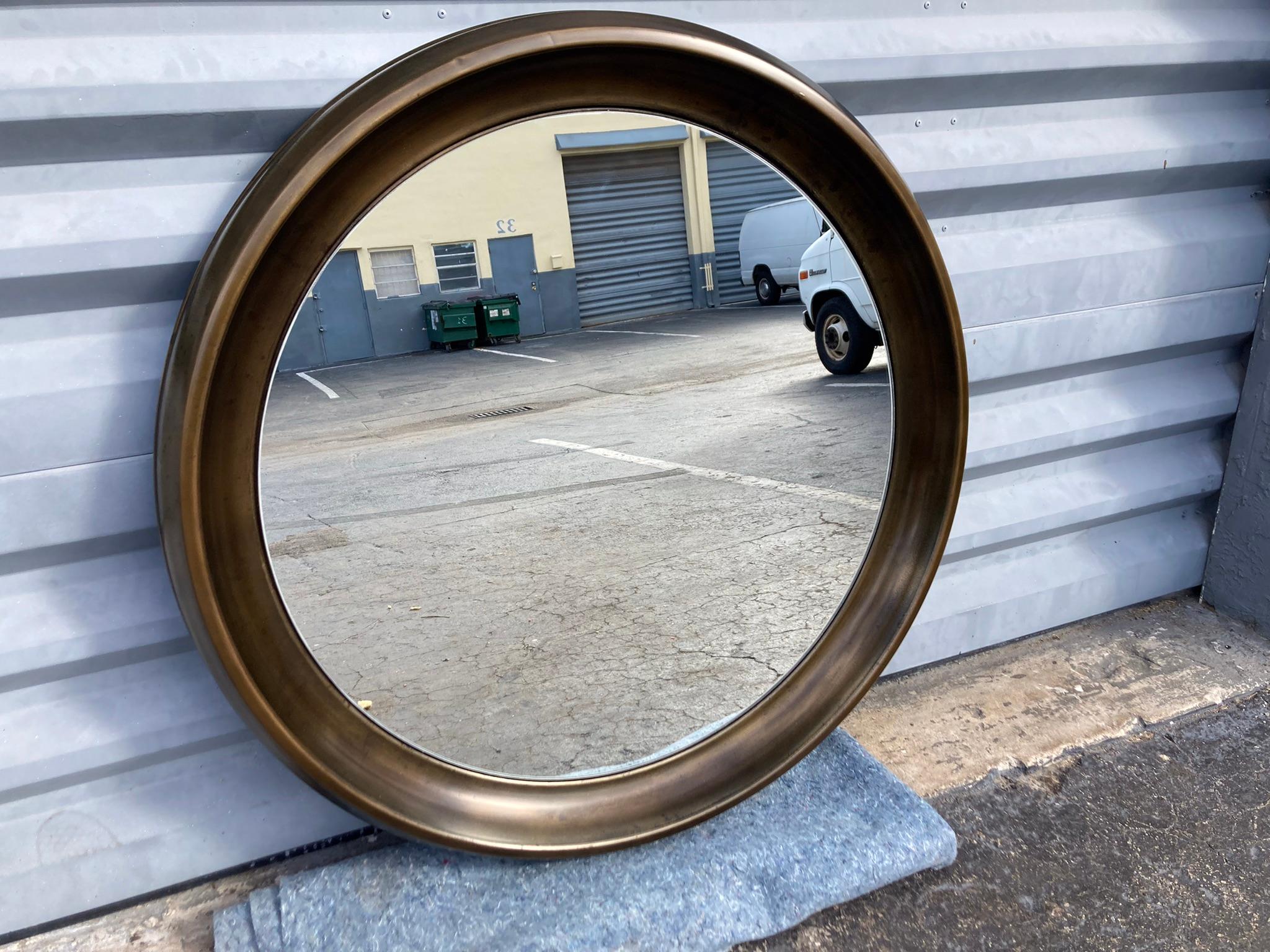 Large Round Mid-Century Modern Wall Mirror, Brass, 1970s For Sale 8