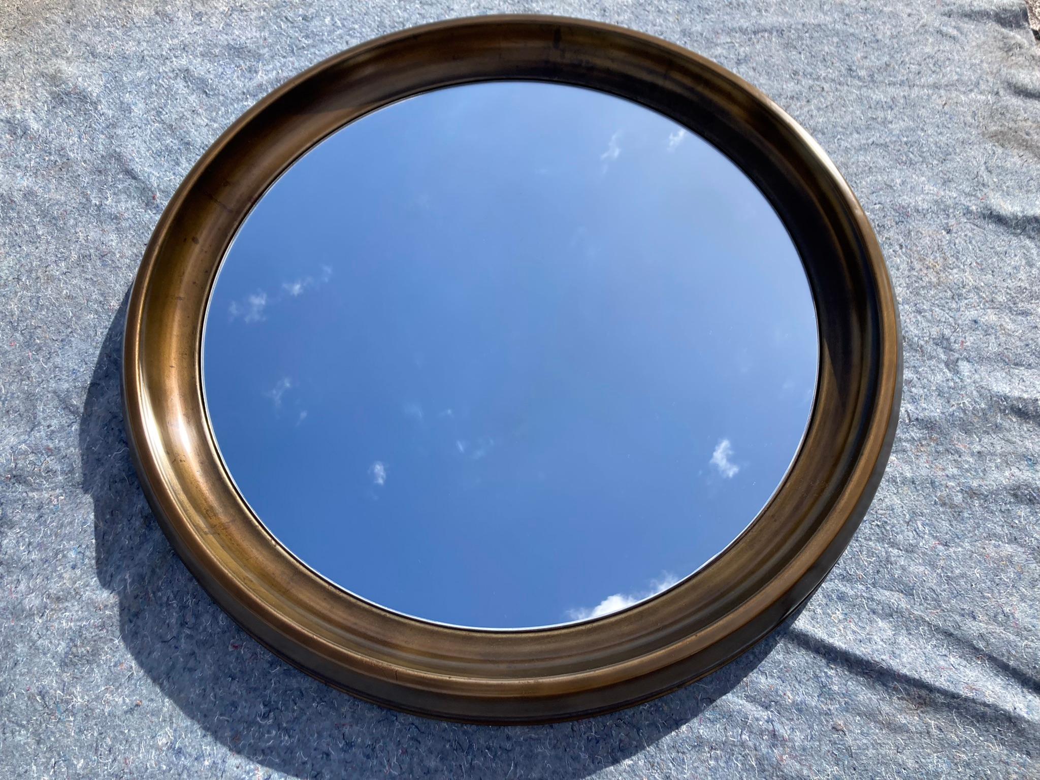 Large Round Mid-Century Modern Wall Mirror, Brass, 1970s For Sale 10