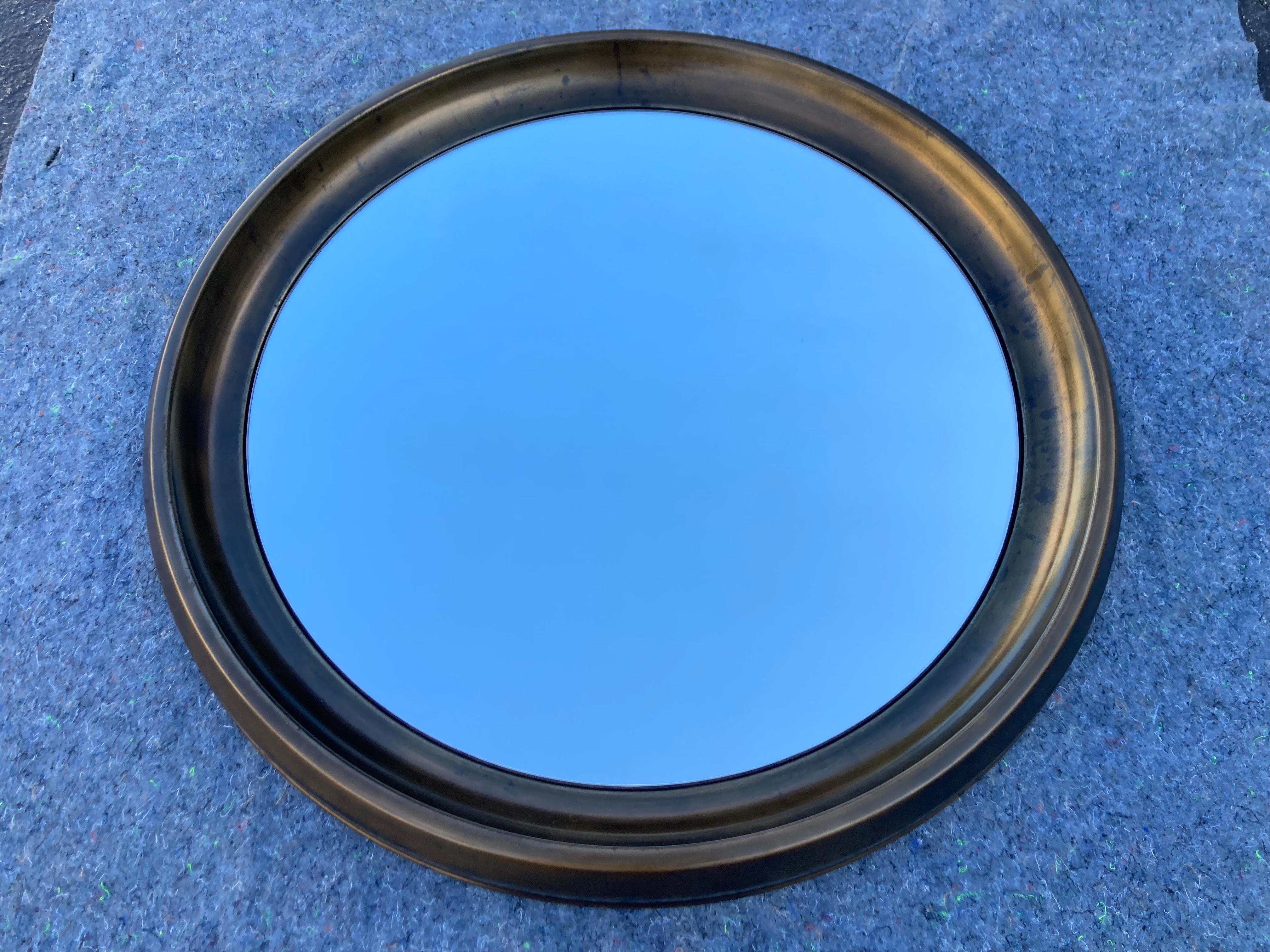 Large Round Mid-Century Modern Wall Mirror, Brass, 1970s For Sale 14
