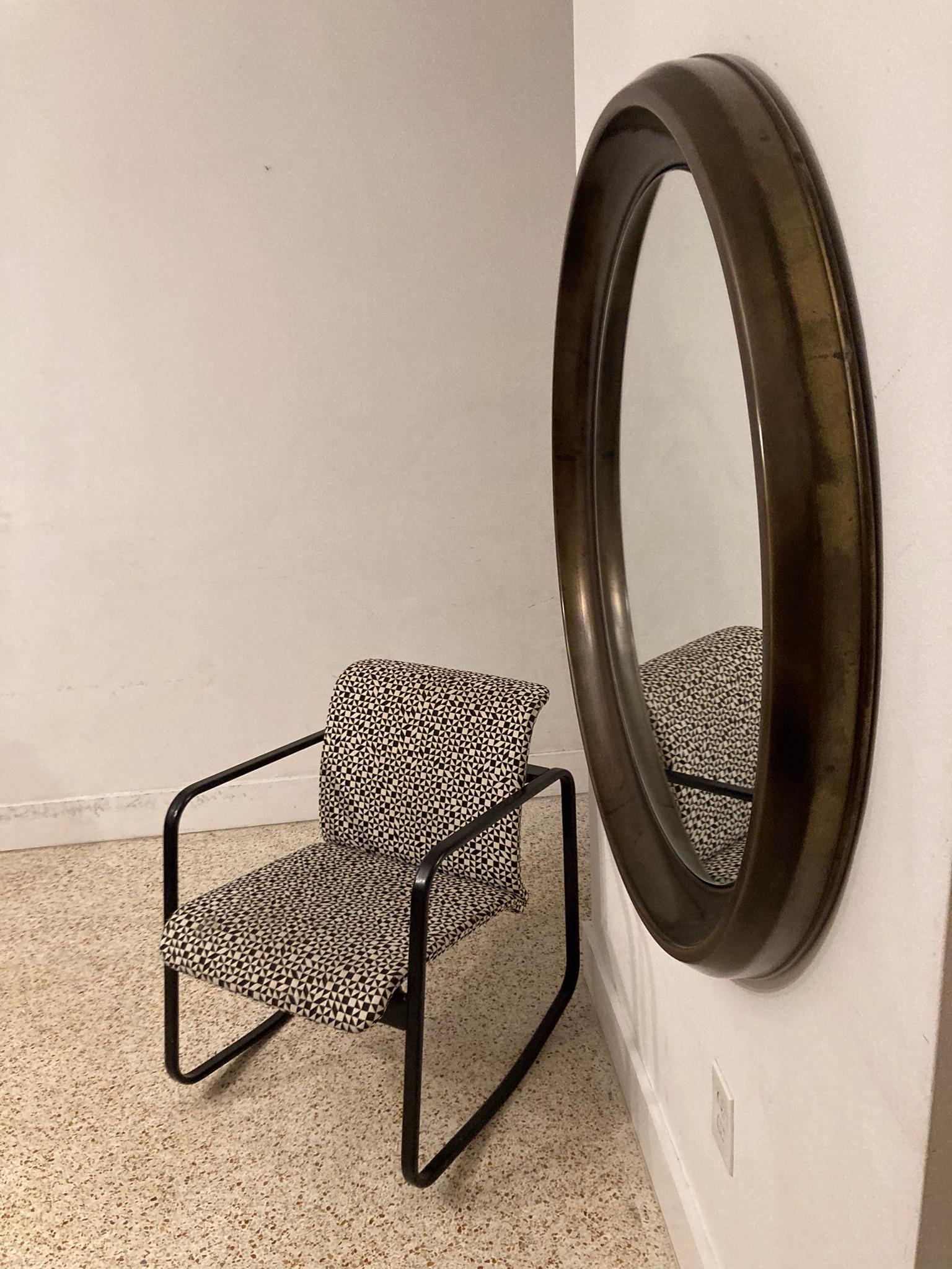 Large Round Mid-Century Modern Wall Mirror, Brass, 1970s For Sale 3