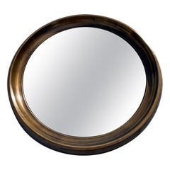 Large Round Mid-Century Modern Wall Mirror, Brass, 1970s