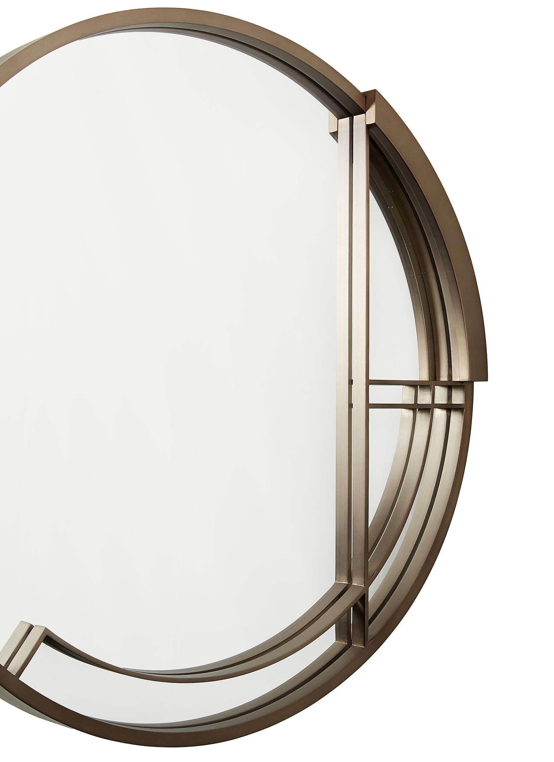 Chinois Grand Miroir Rond Mid Century Rhythm André Fu Modern Bronze Brass New en vente