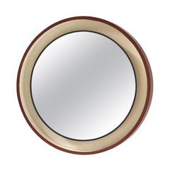 Large Round Mirror in Wood with Lighting, Italy, 1970s