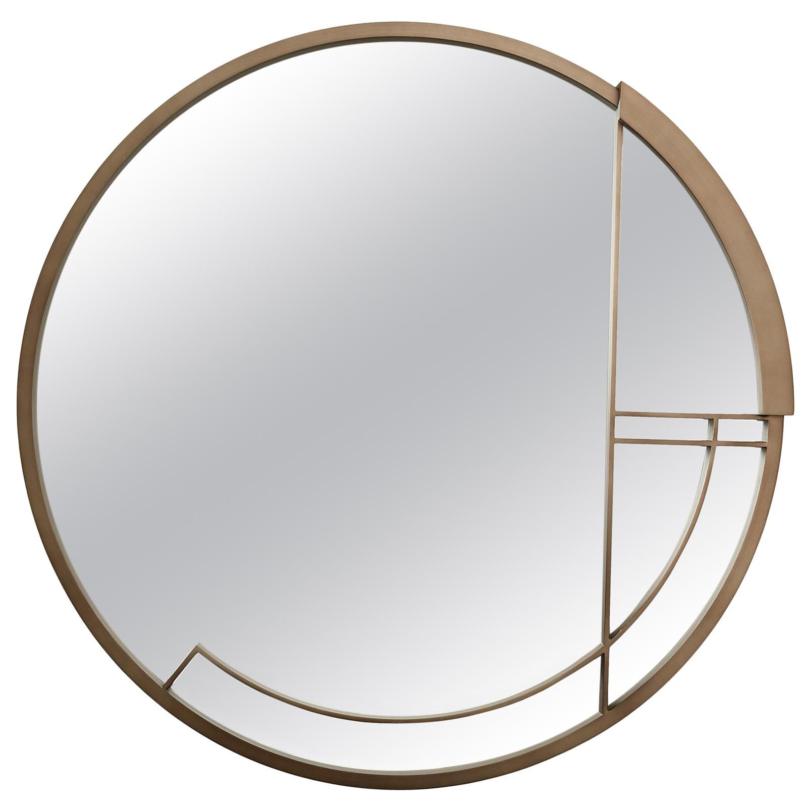 Large Round Mirror Mid Century Rhythm André Fu Living Modern Bronze Brass New For Sale