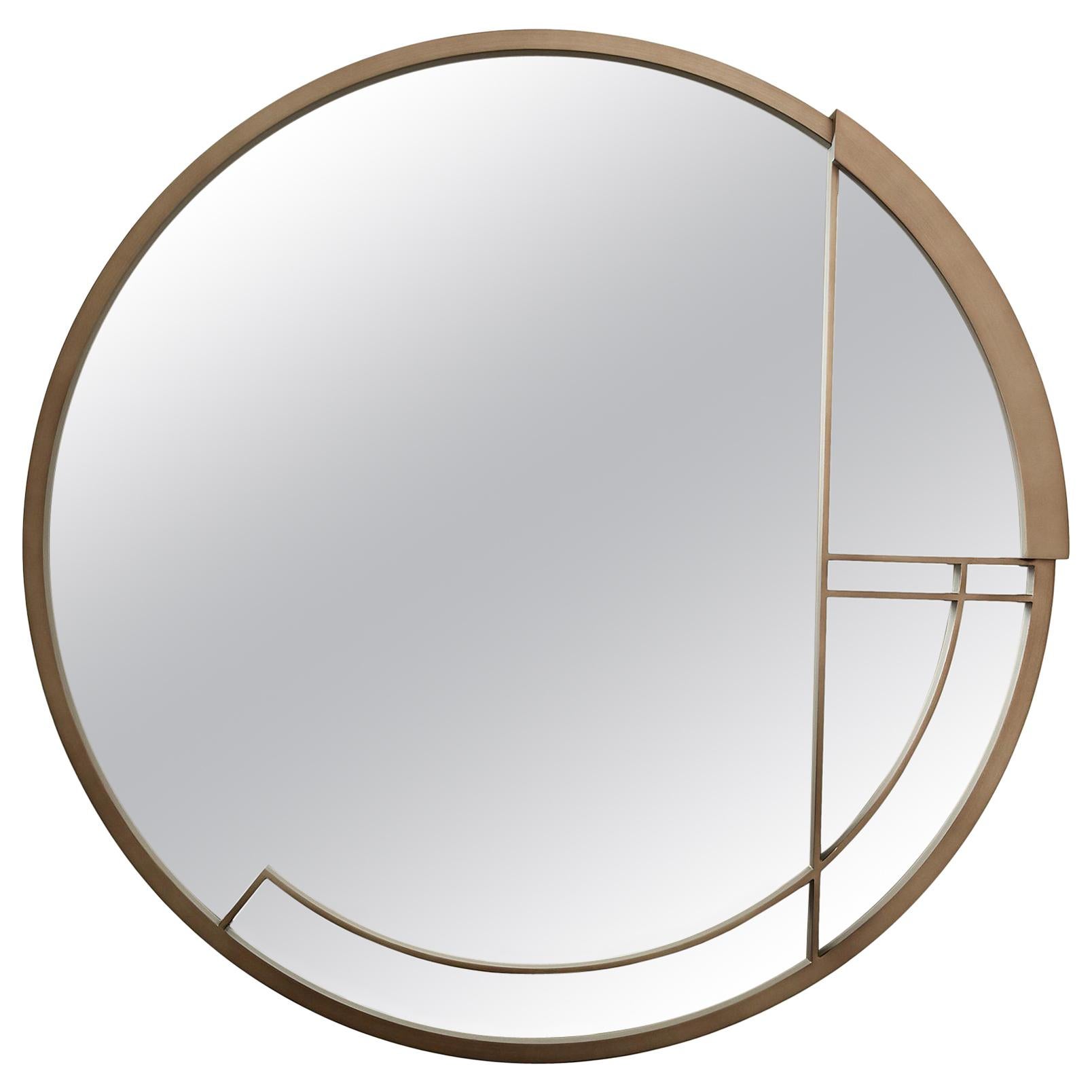 Grand Miroir Rond Mid Century Rhythm André Fu Modern Bronze Brass New en vente