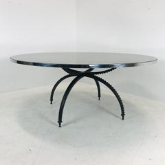 Large Round Mirror Top Spider Leg Dining Table by Baker