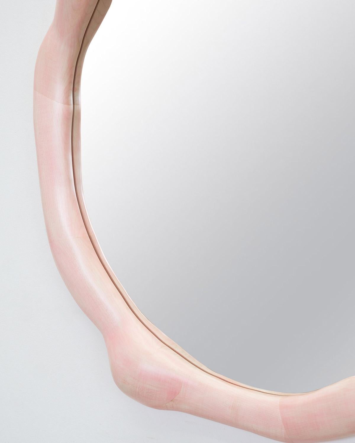 Grand miroir rond avec cadre en érable blanchi et Wood Wood Satin par Alexander Knysch Neuf - En vente à Geneve, CH