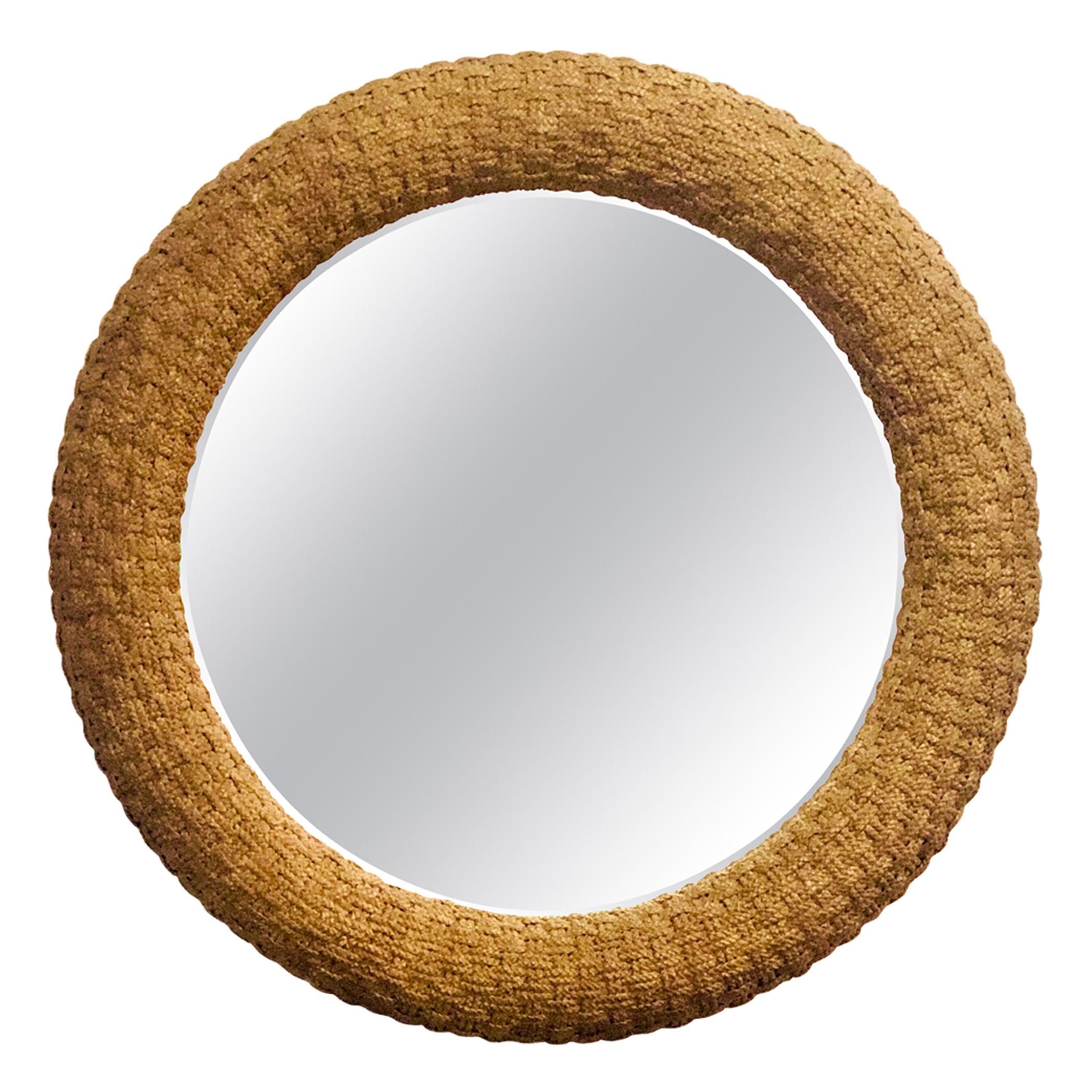 Large Round Mirror with Braided Jute Frame, Pair Available, 1980s
